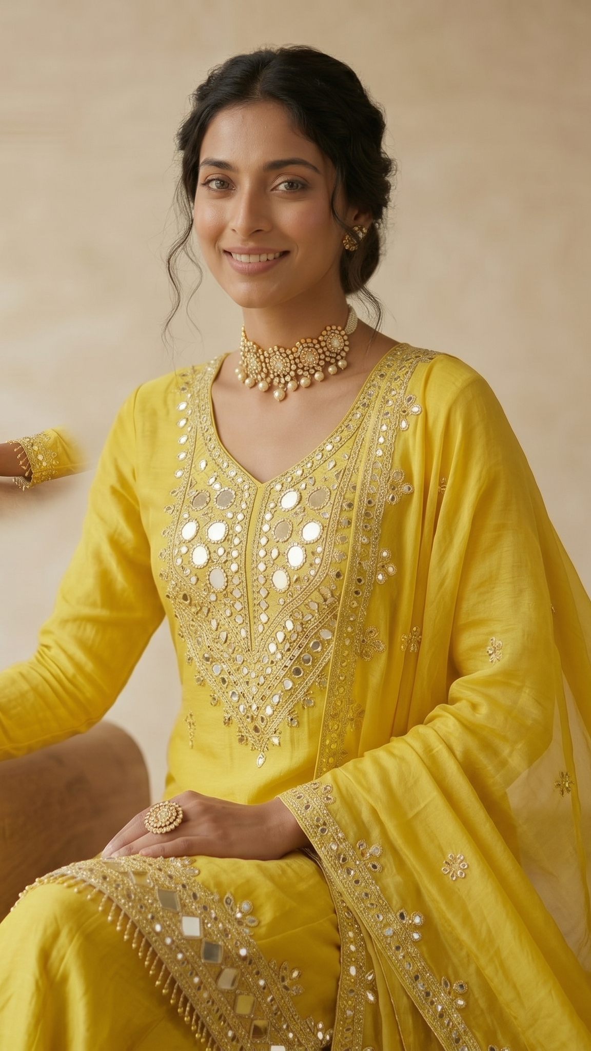 Yellow Tusser Silk Sharara Suit