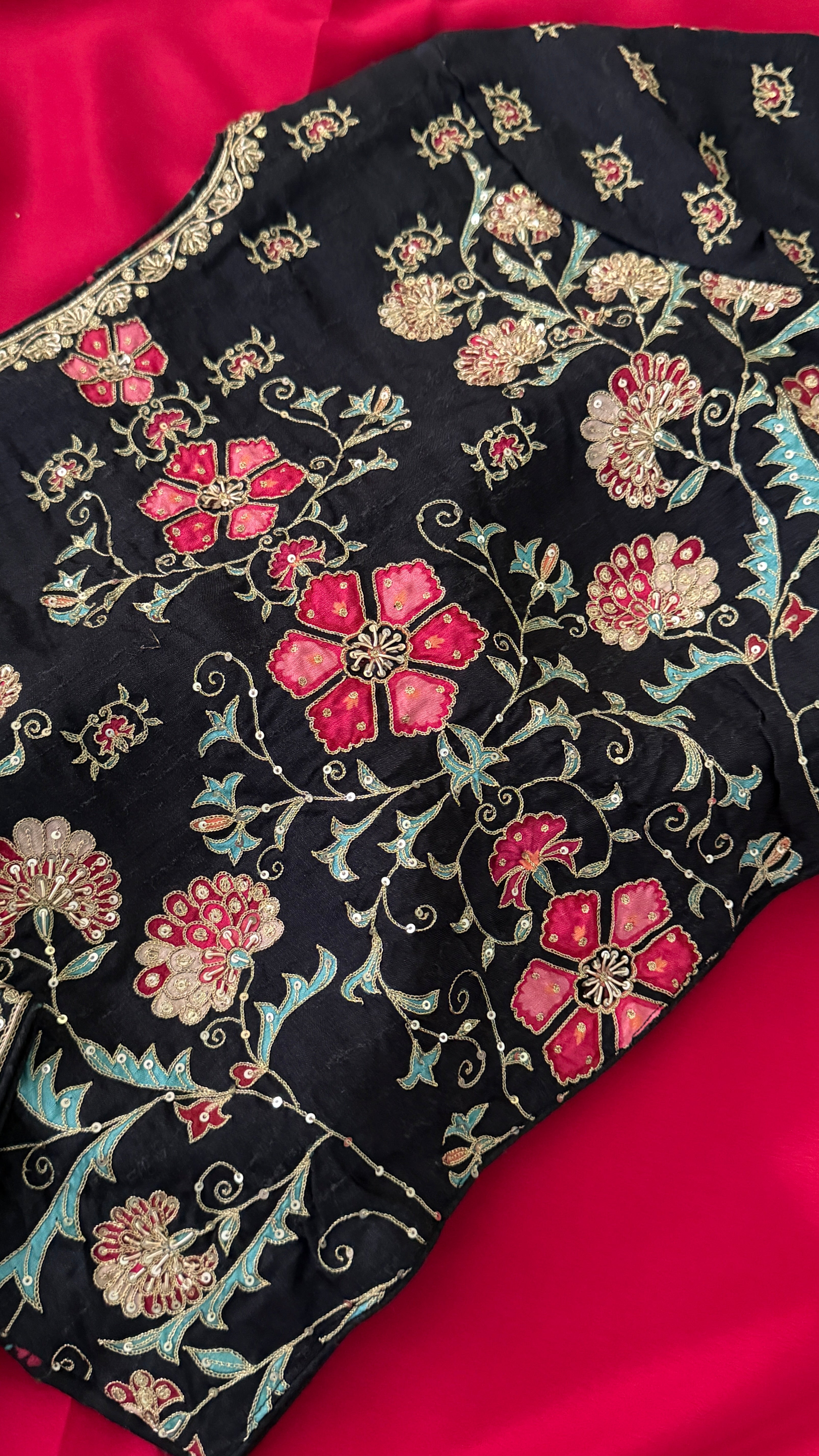 Black Printed Floral Buti Blouse