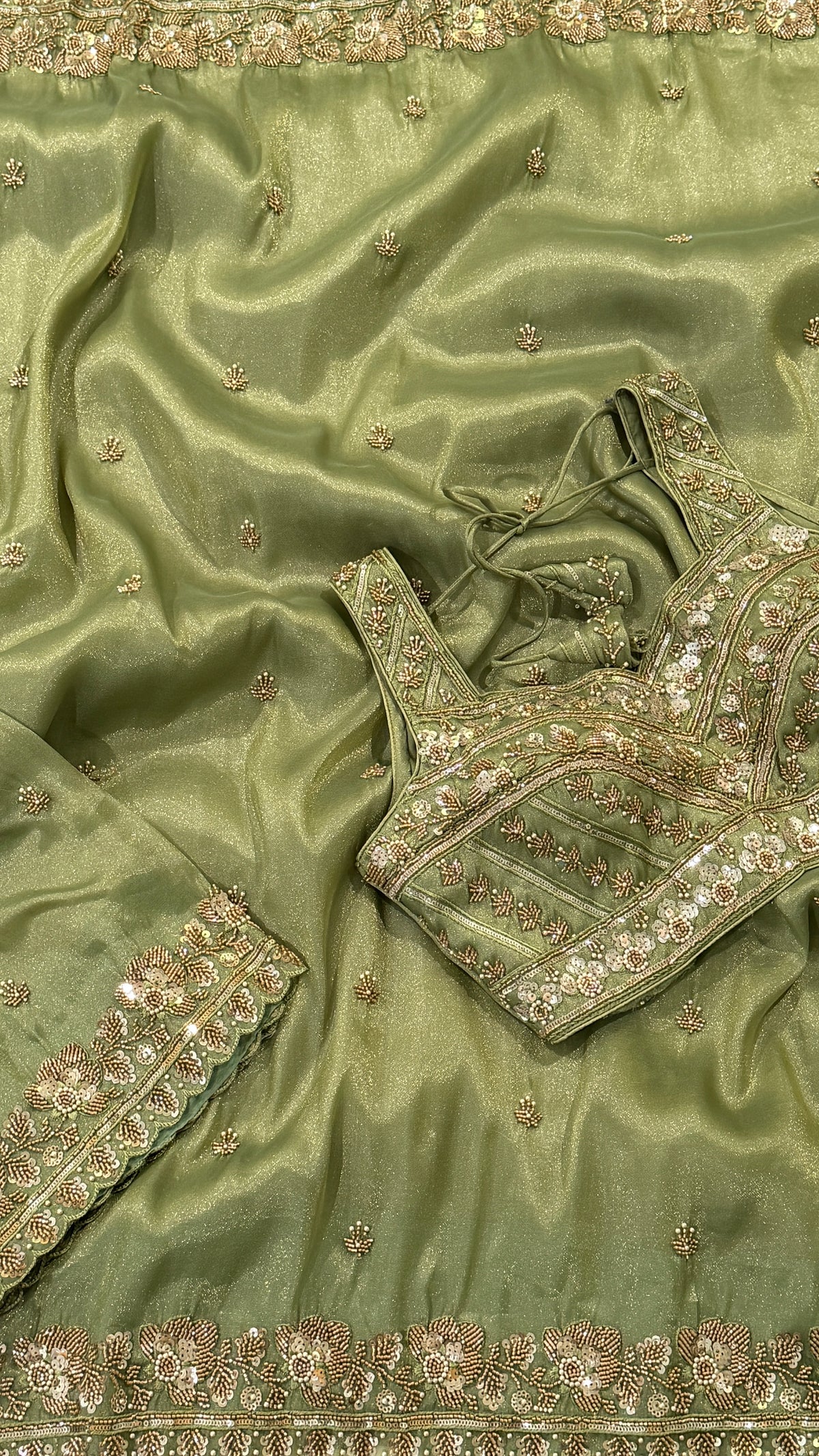 Sage Green Shimmer Organza Fancy Saree