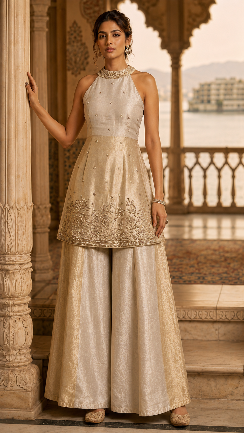 Silver And Gold Tissue Silk Sharara Suit