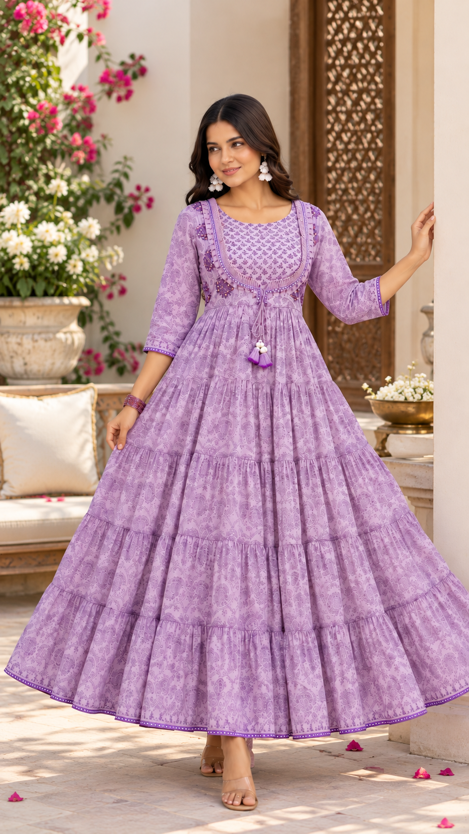 Lavender Mul Cotton Long Gown
