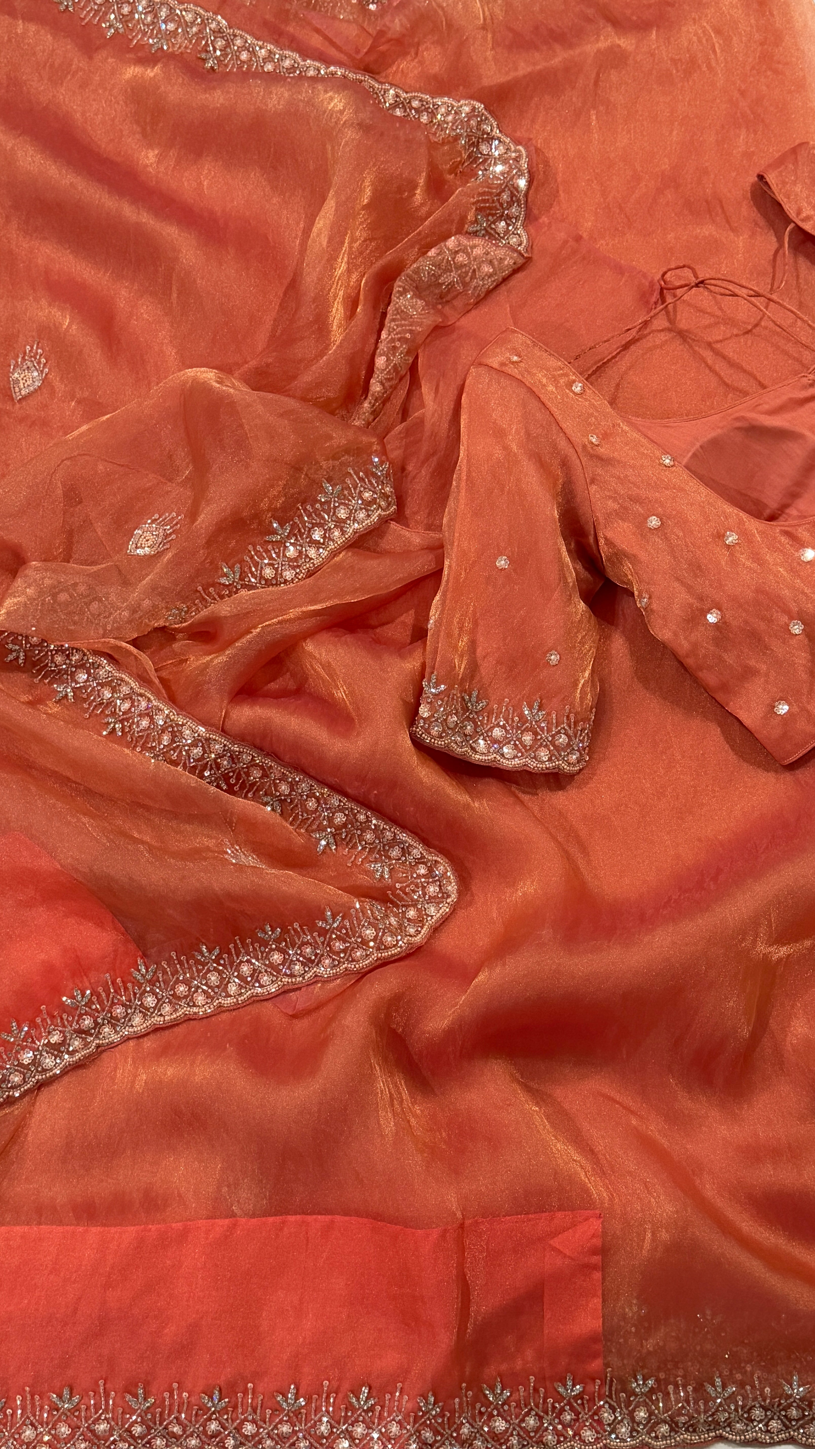 Coral Shimmer Organza Fancy Saree