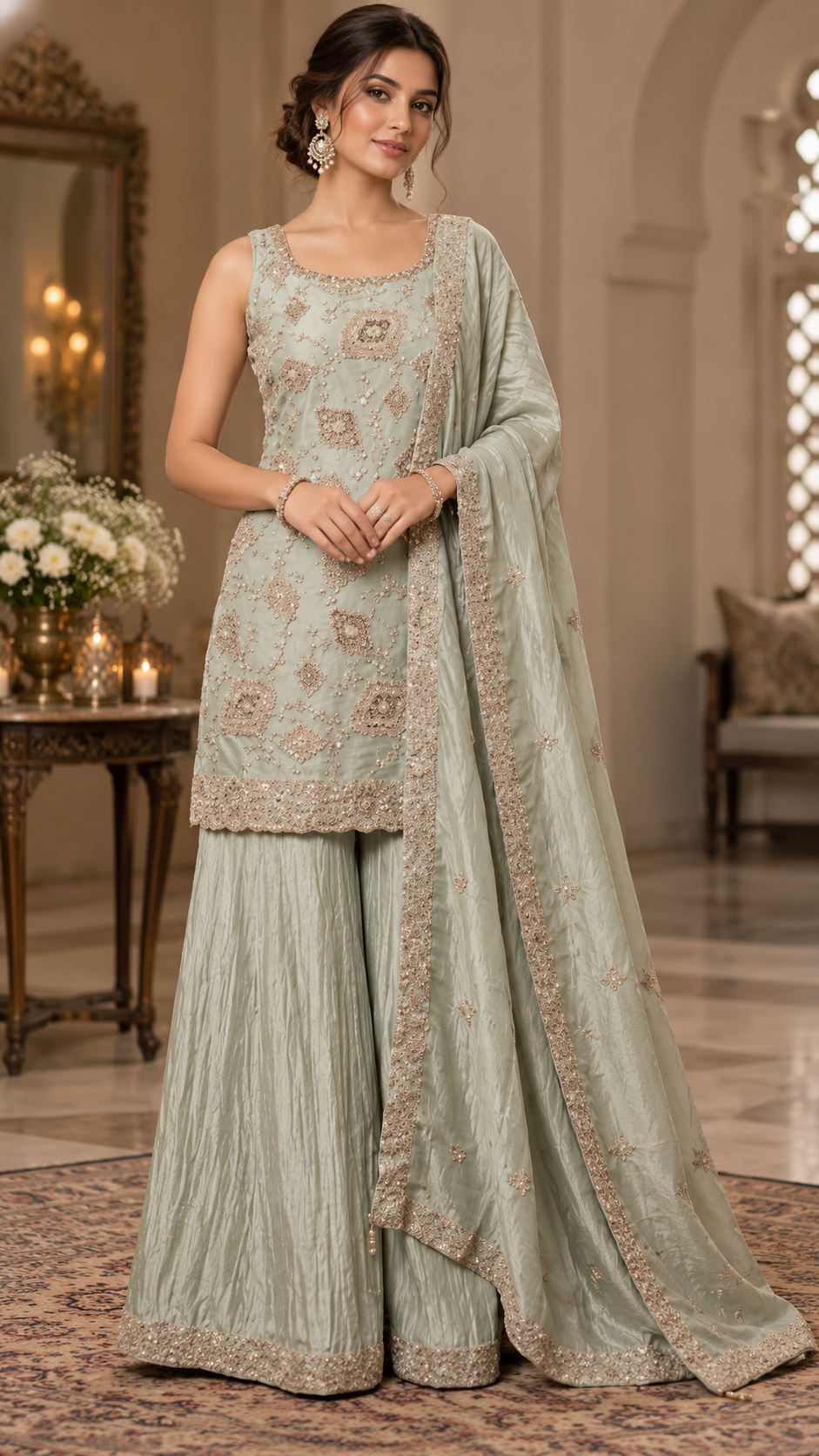 Grey Tissue Silk Sharara Suit