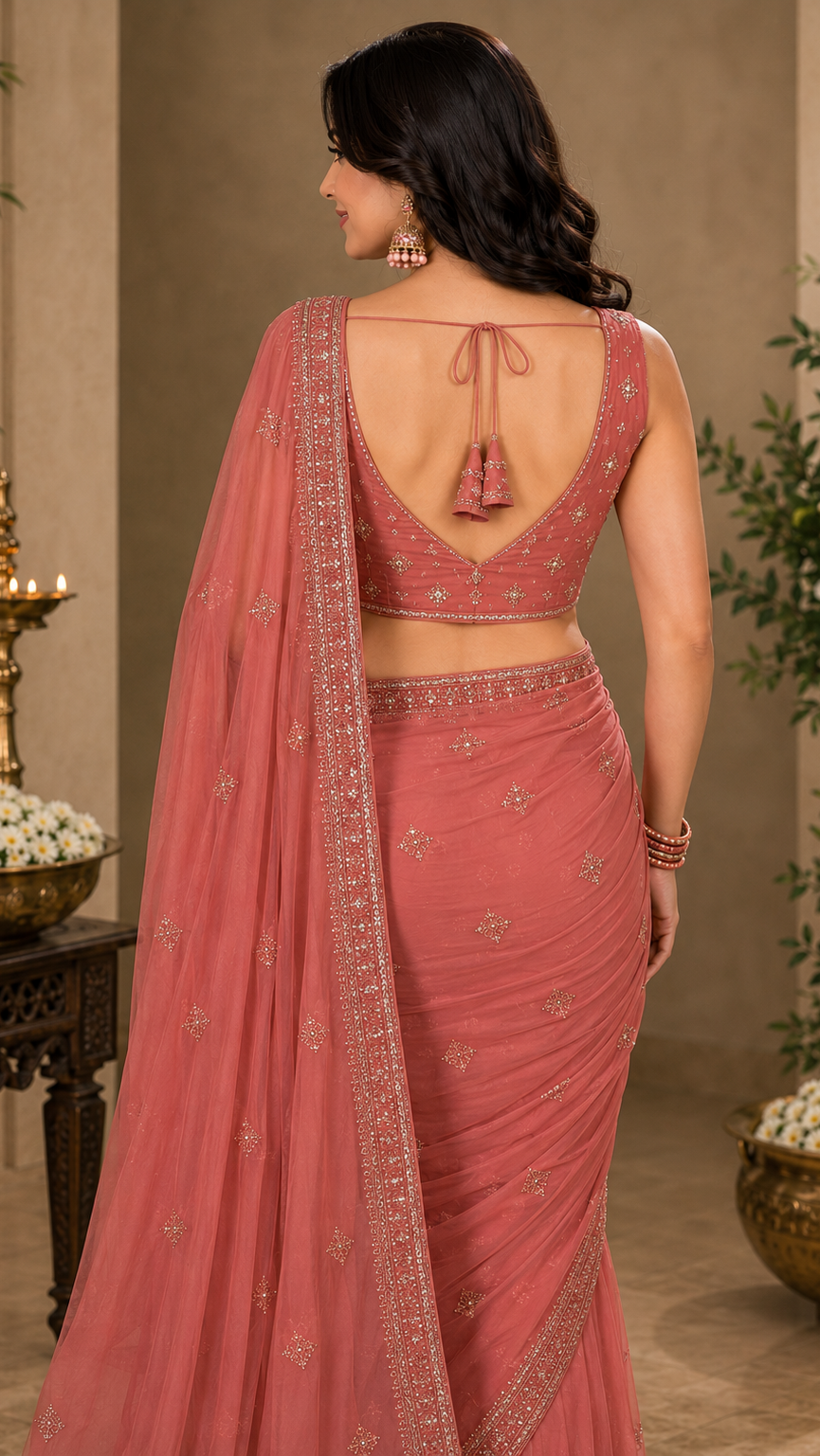 Coral Organza Fancy Saree