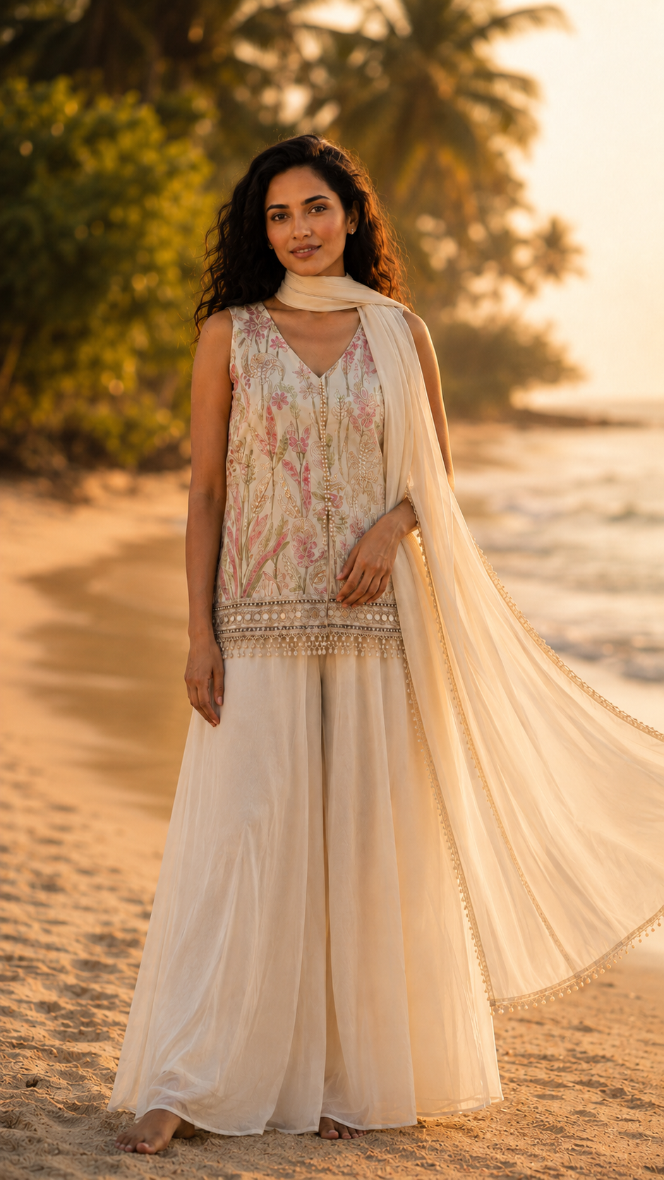 Ivory Georgette Sharara Suit
