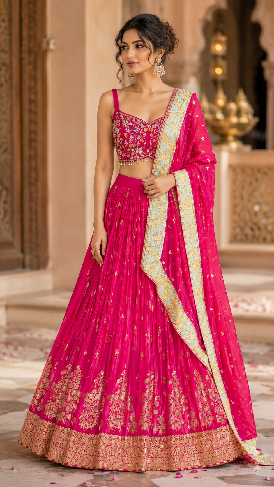 Fushia Silk Lehenga