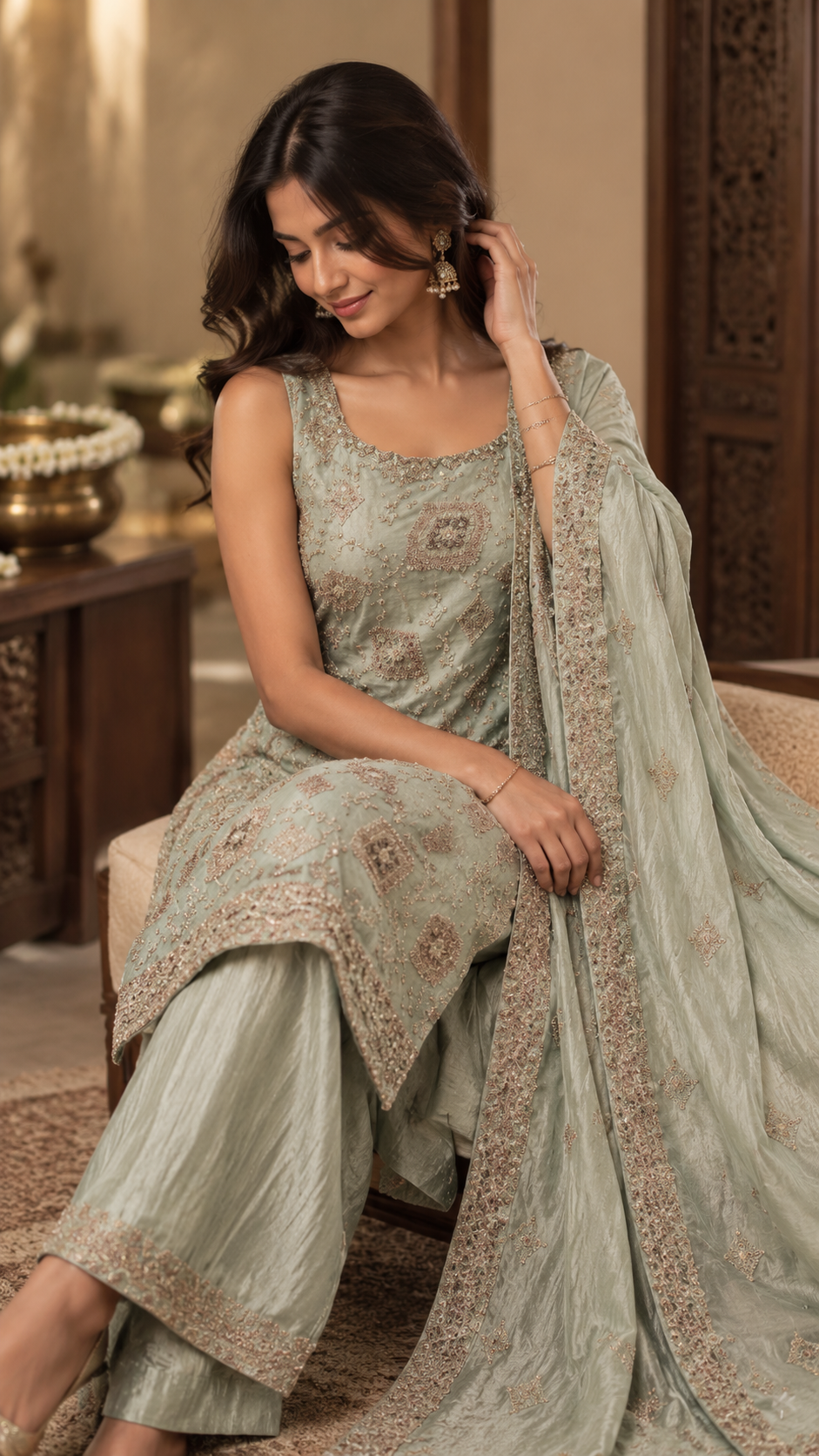 Grey Tissue Silk Sharara Suit