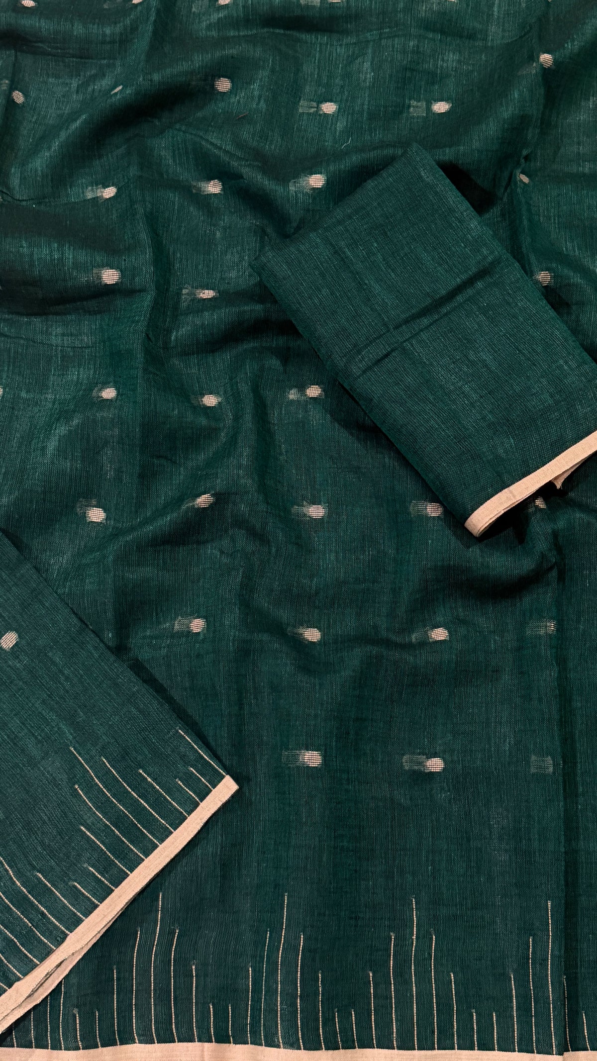 Bottle Green Linen Saree