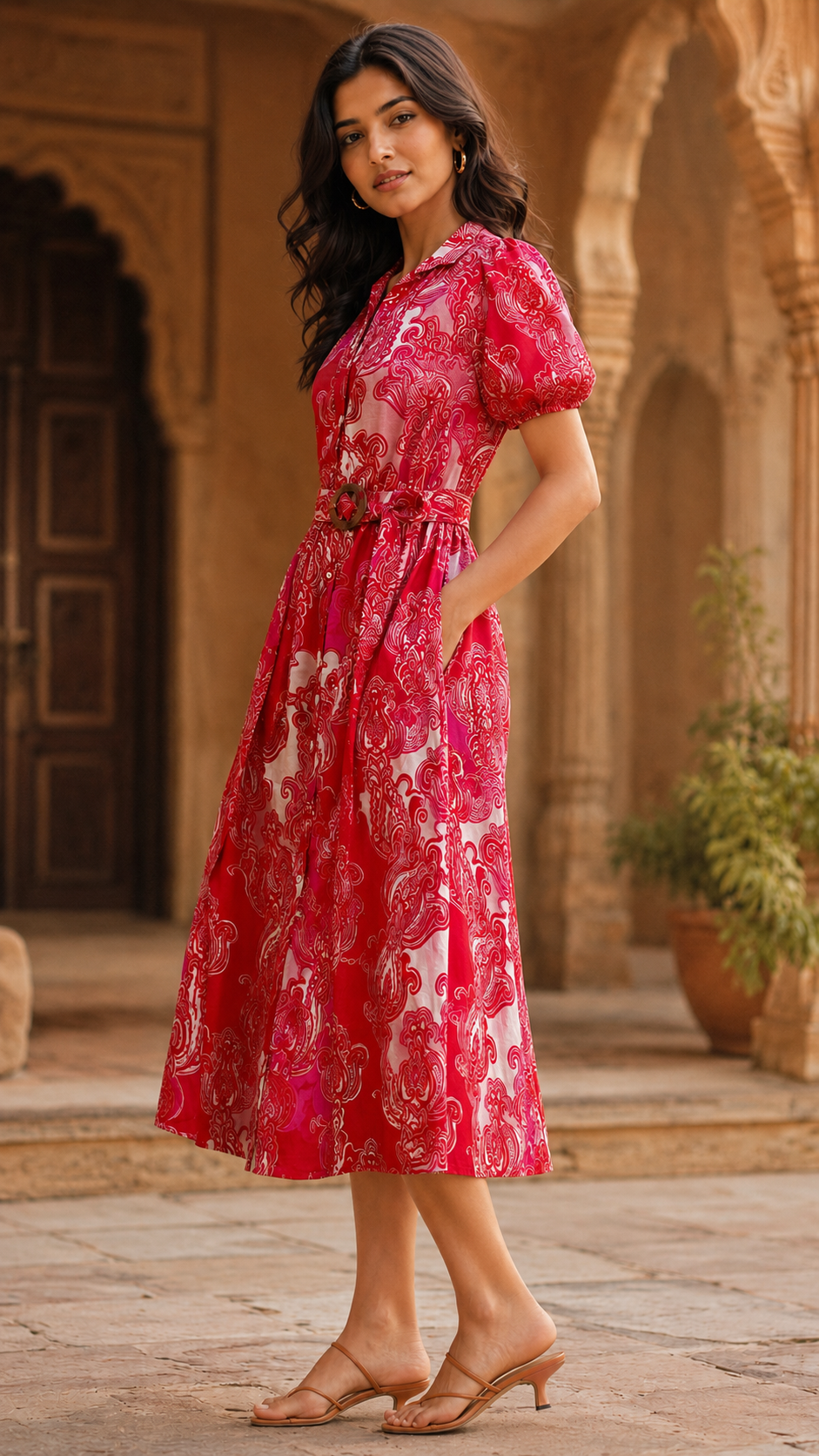 Red Cotton Midi