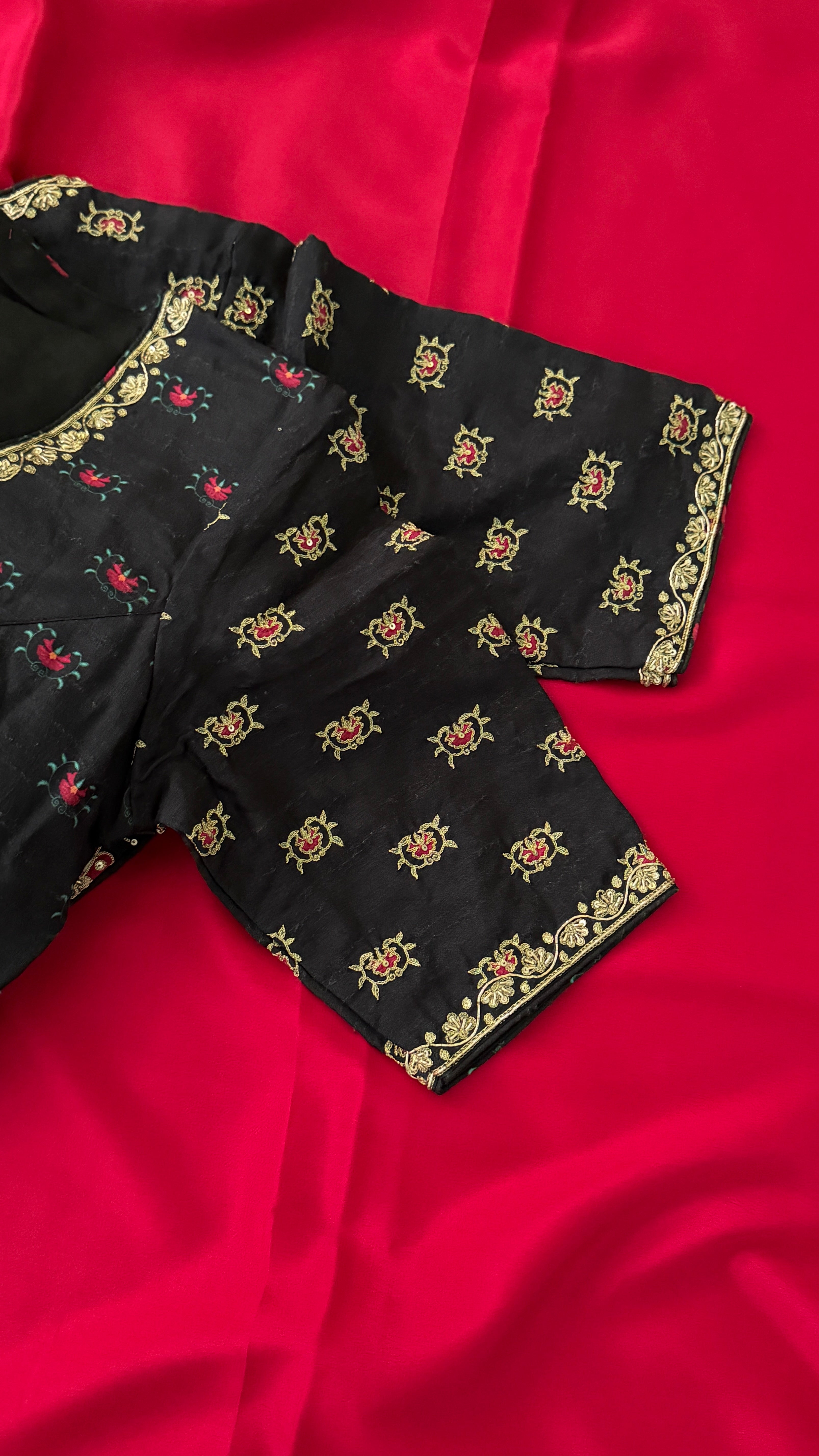 Black Printed Floral Buti Blouse