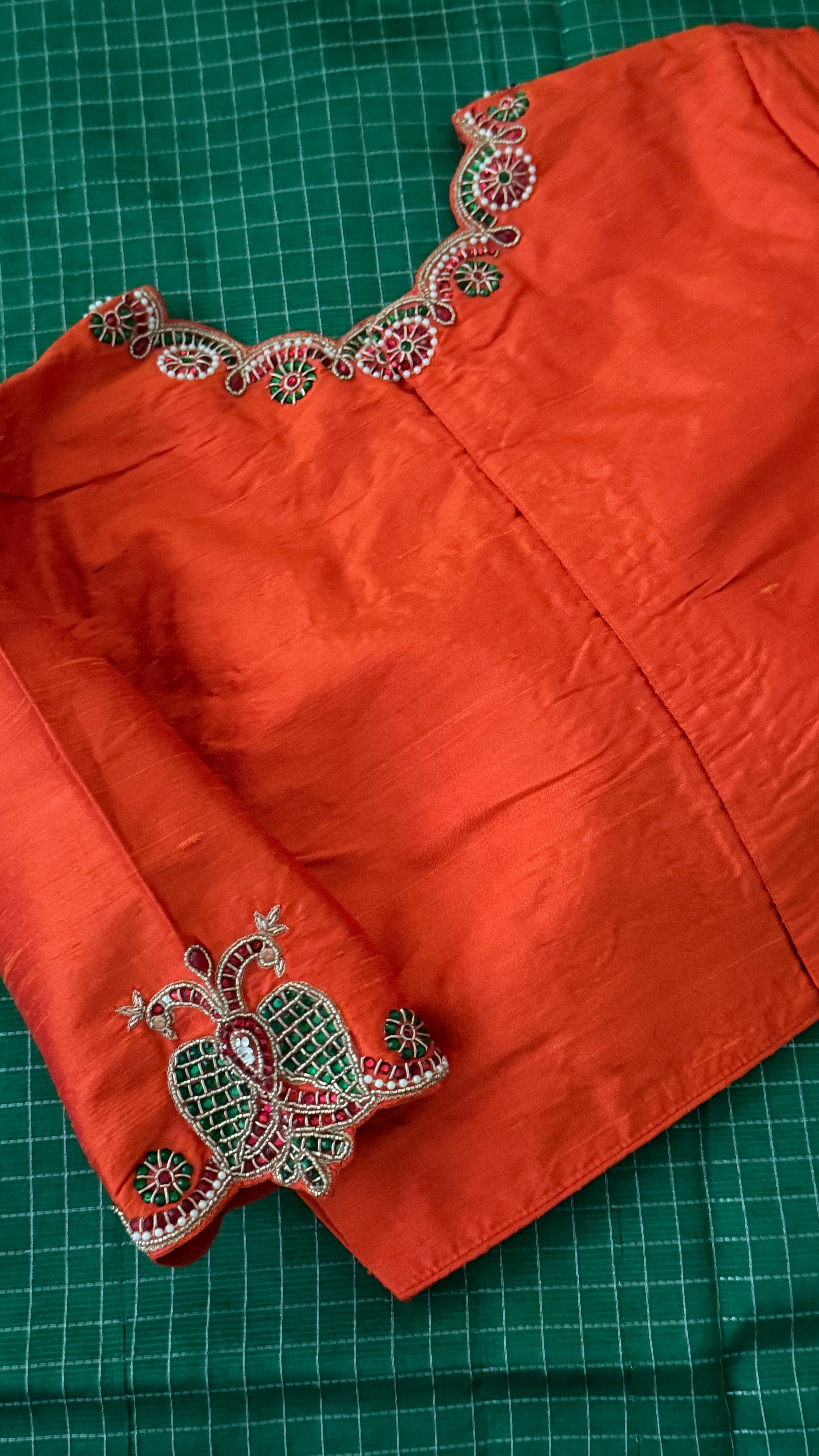 Orange High-Neck Jewel Blouse