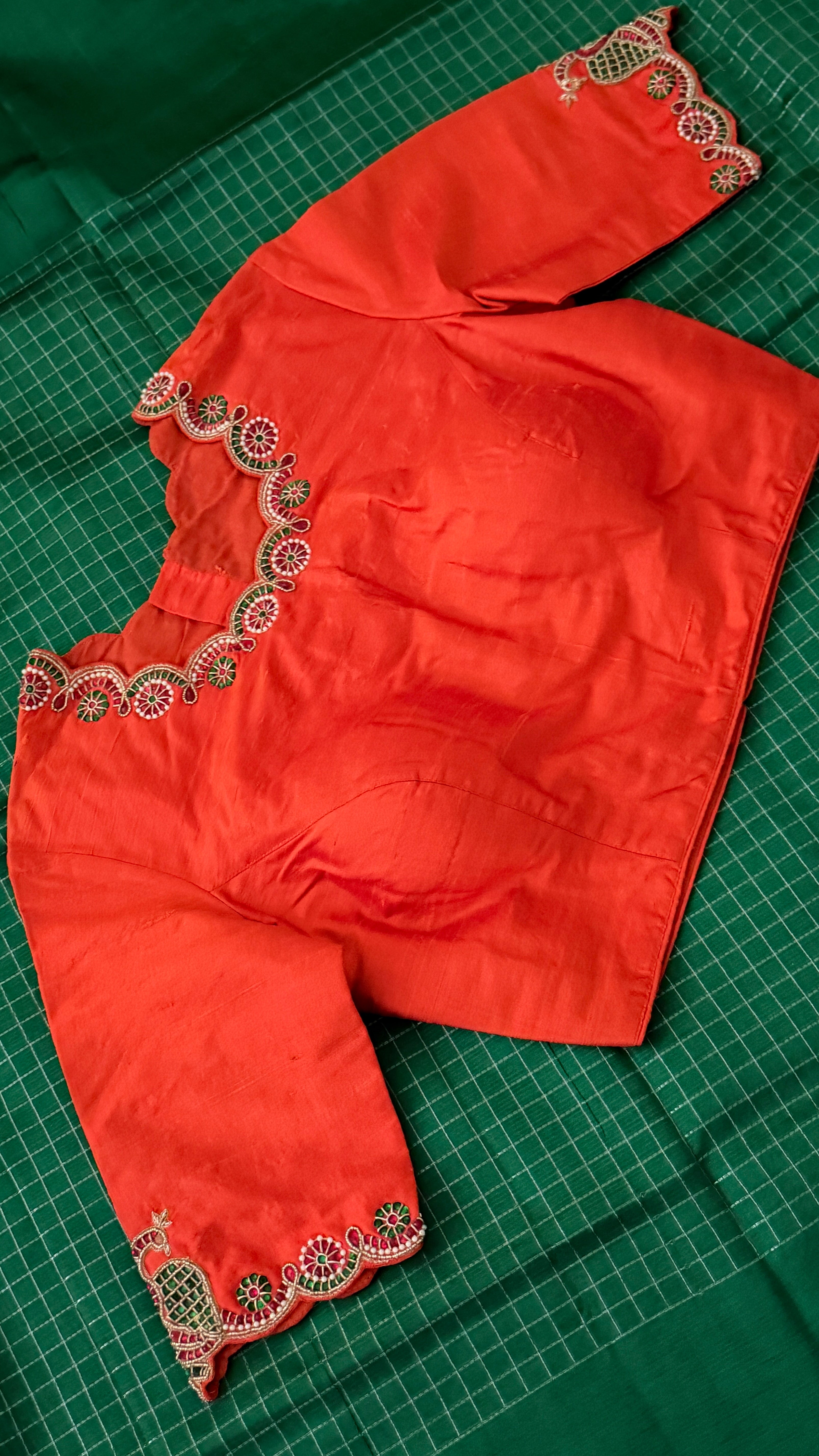 Orange High-Neck Jewel Blouse