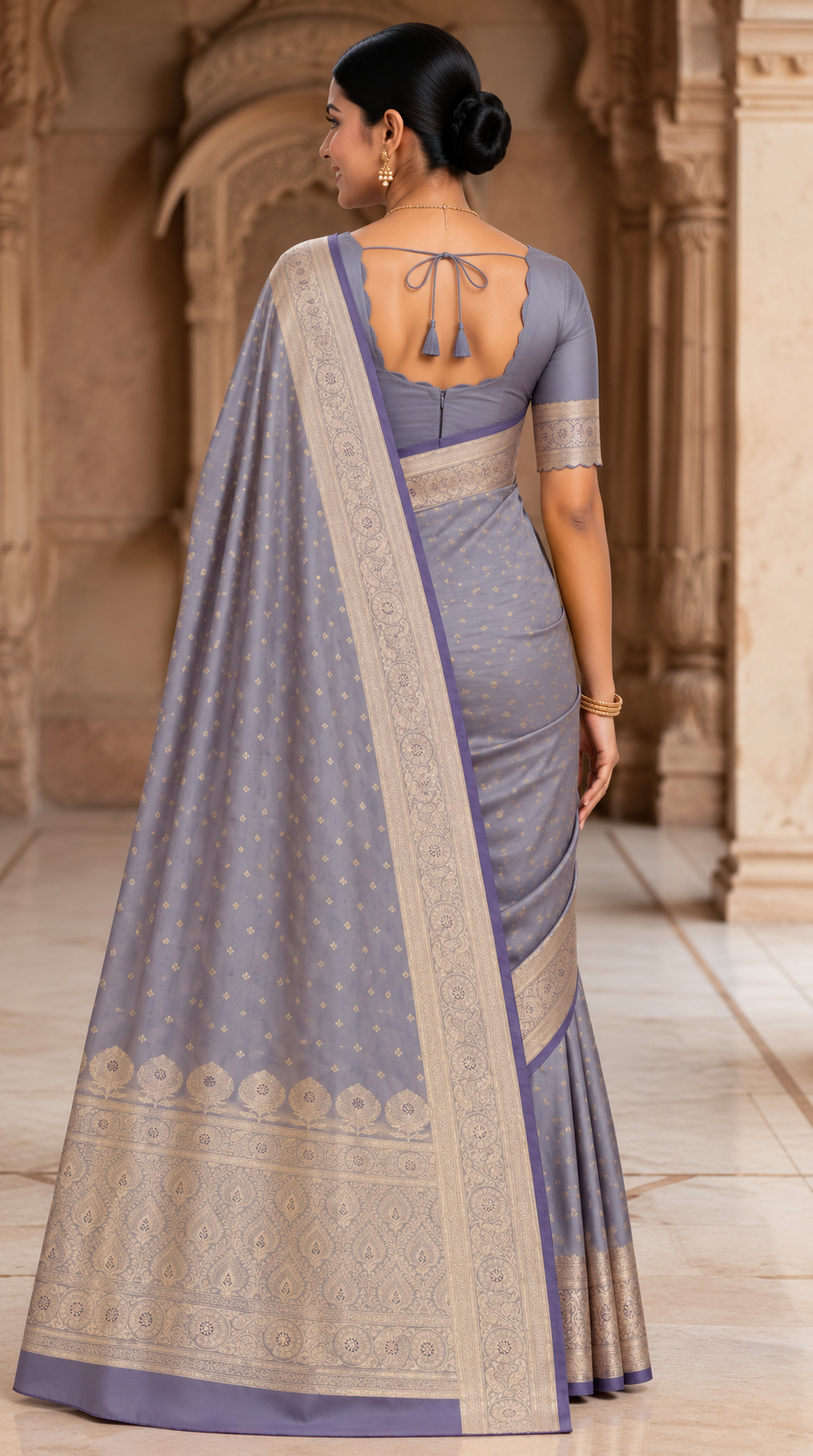 Pastel Lavender Banaras Satin Silk Saree