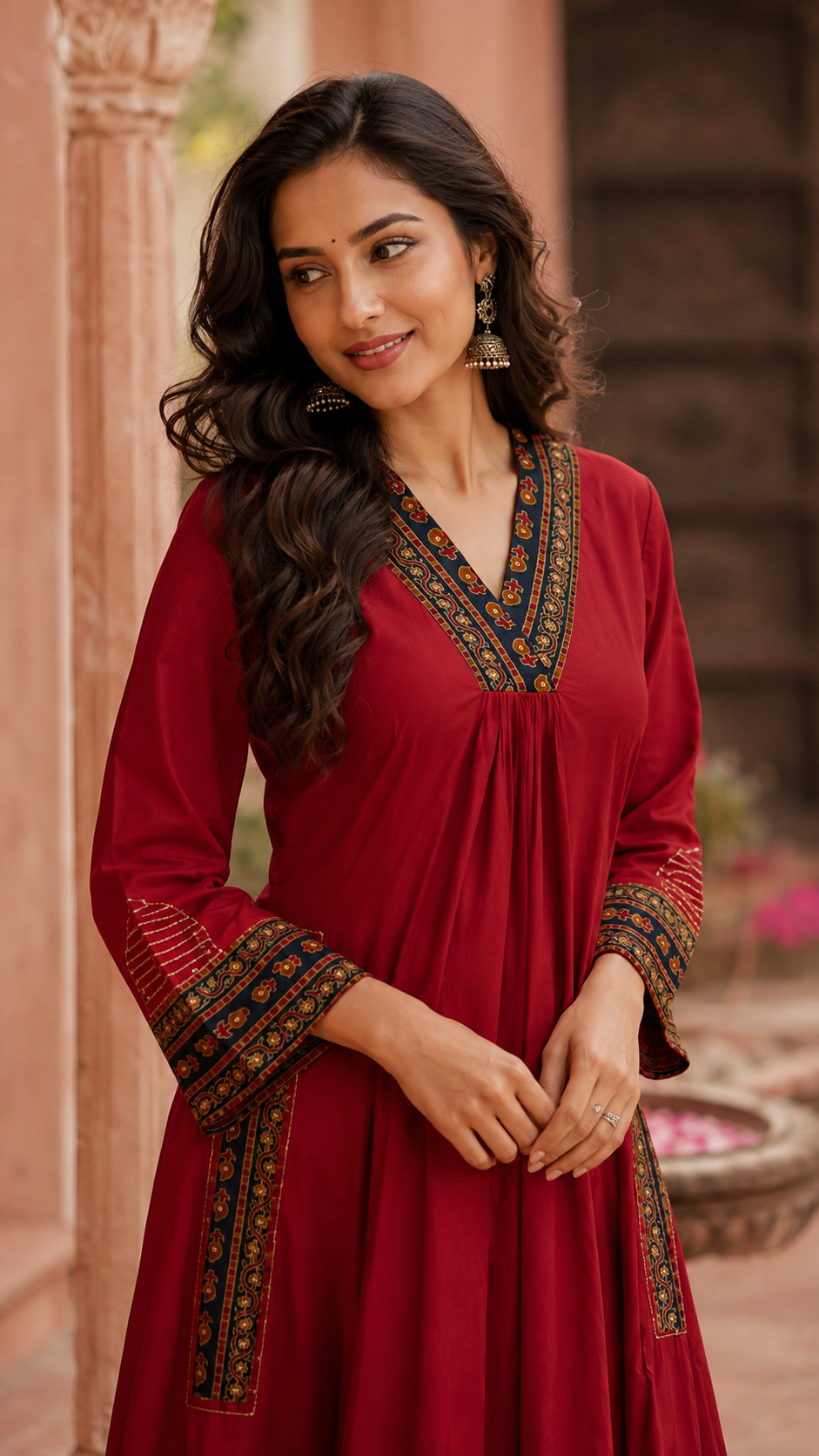 Maroon Cotton Kurti Set