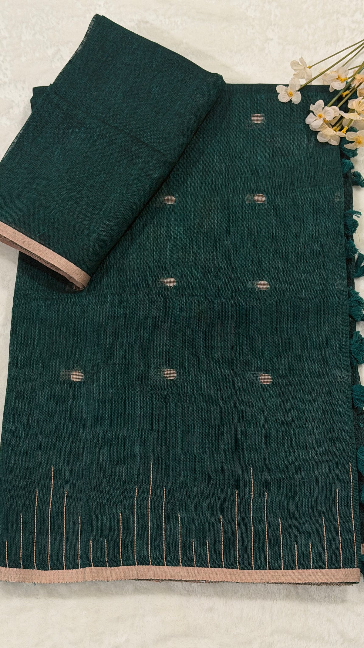 Bottle Green Linen Saree