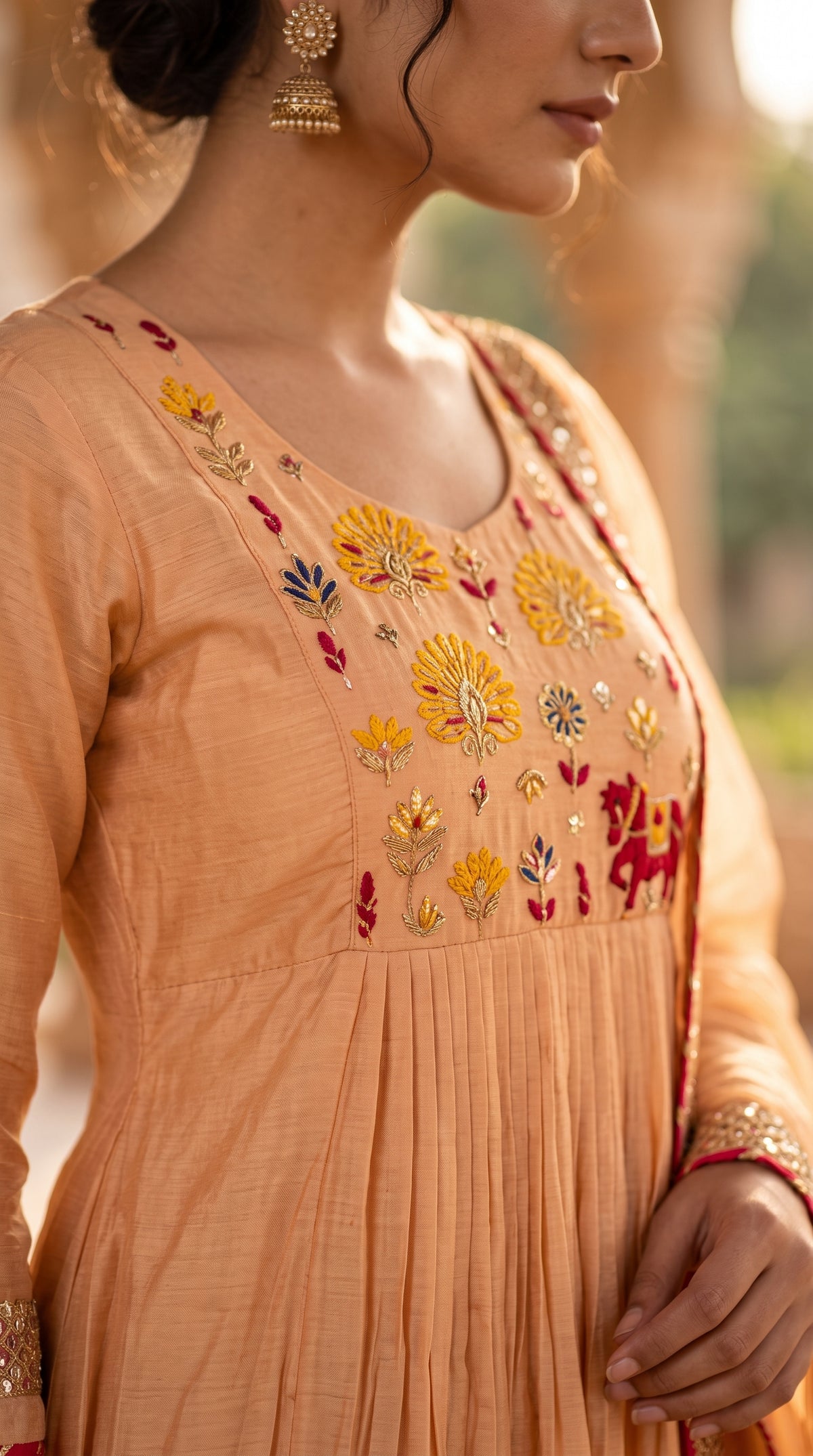 Peach Mul Chanderi Salwar Suit