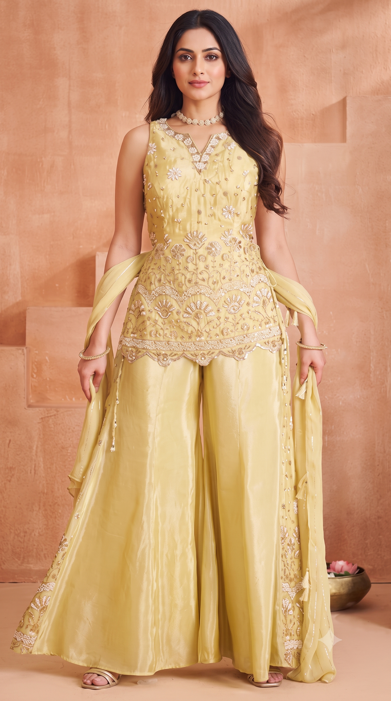Yellow Soft Silk Sharara Suit
