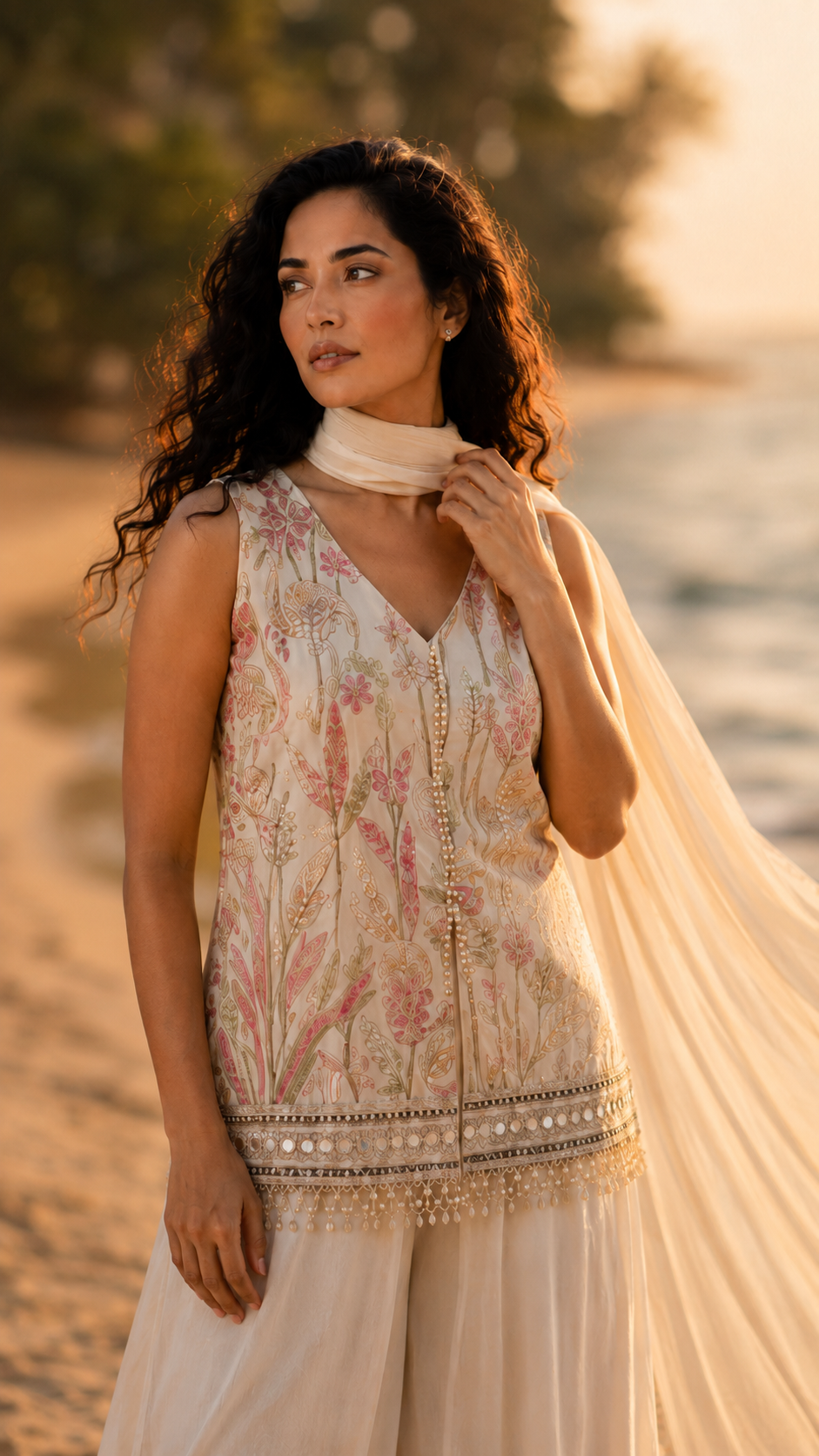 Ivory Georgette Sharara Suit