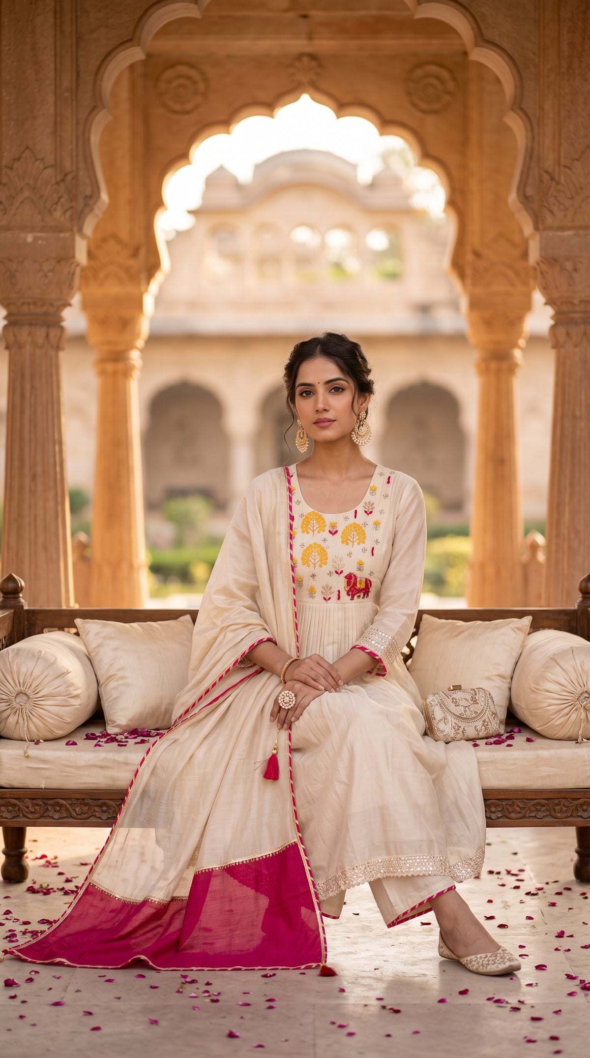 White Mul Chanderi Salwar Suit