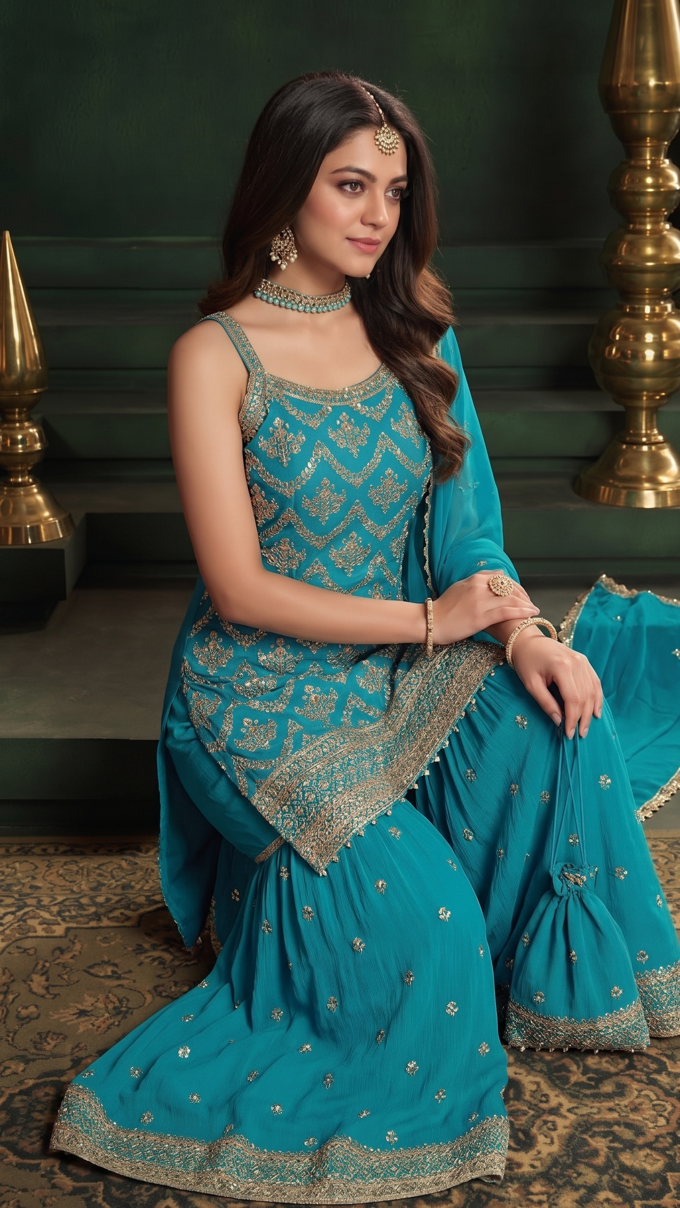 Aqua Blue Georgette Sharara Suit