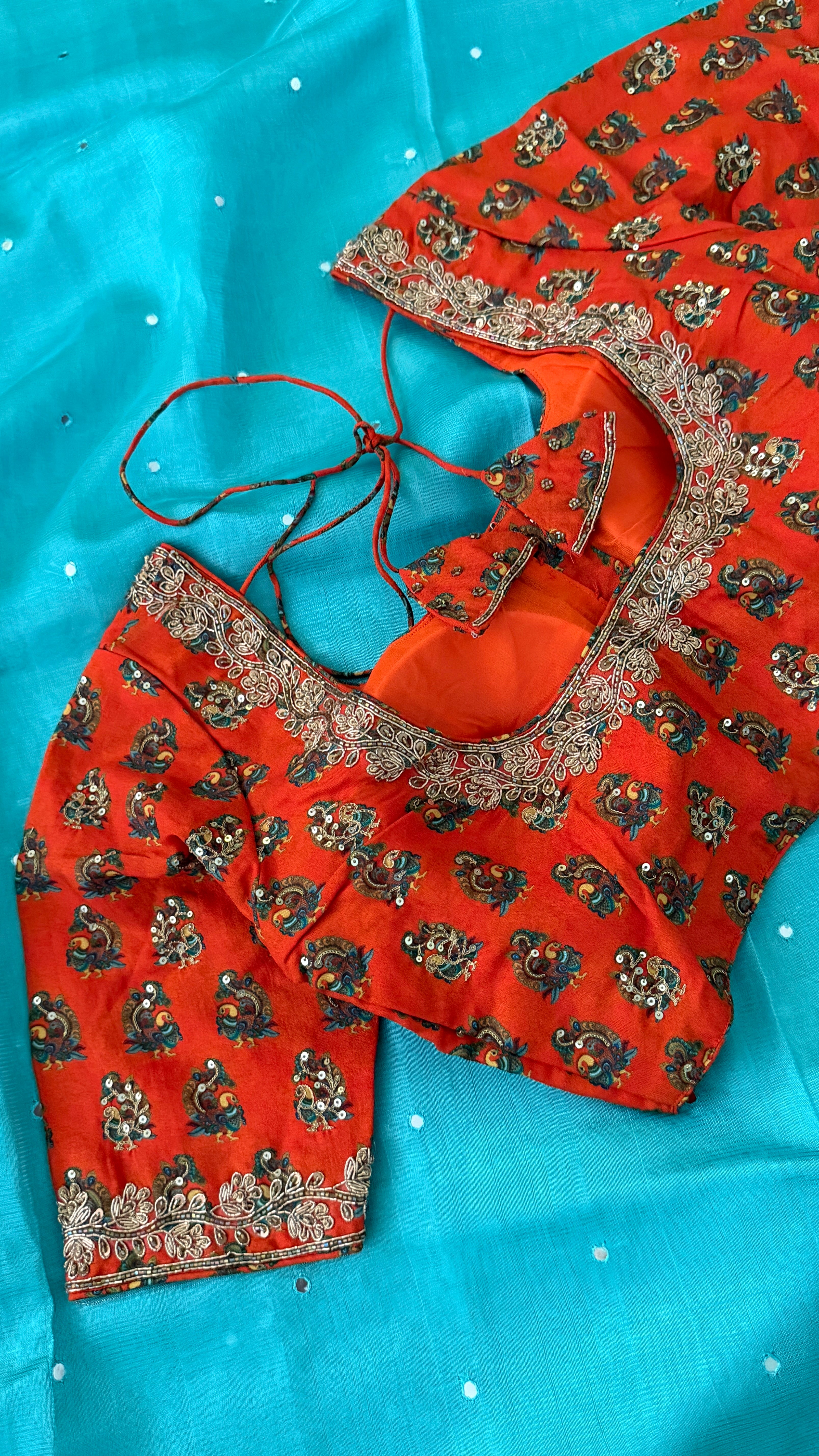 Orange Printed Floral Blouse