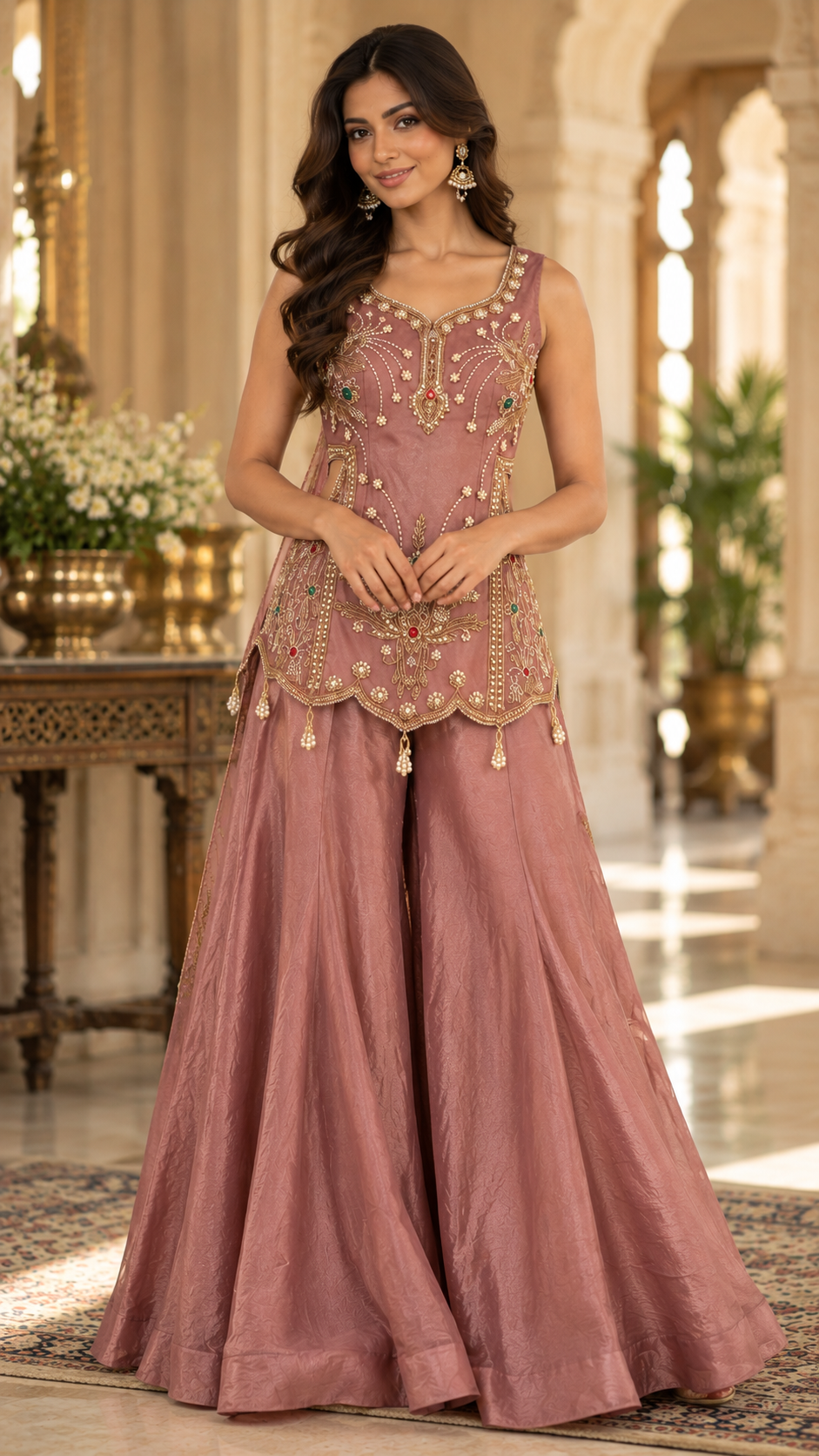 Blush Pink Organza Tissue Sharara Suit