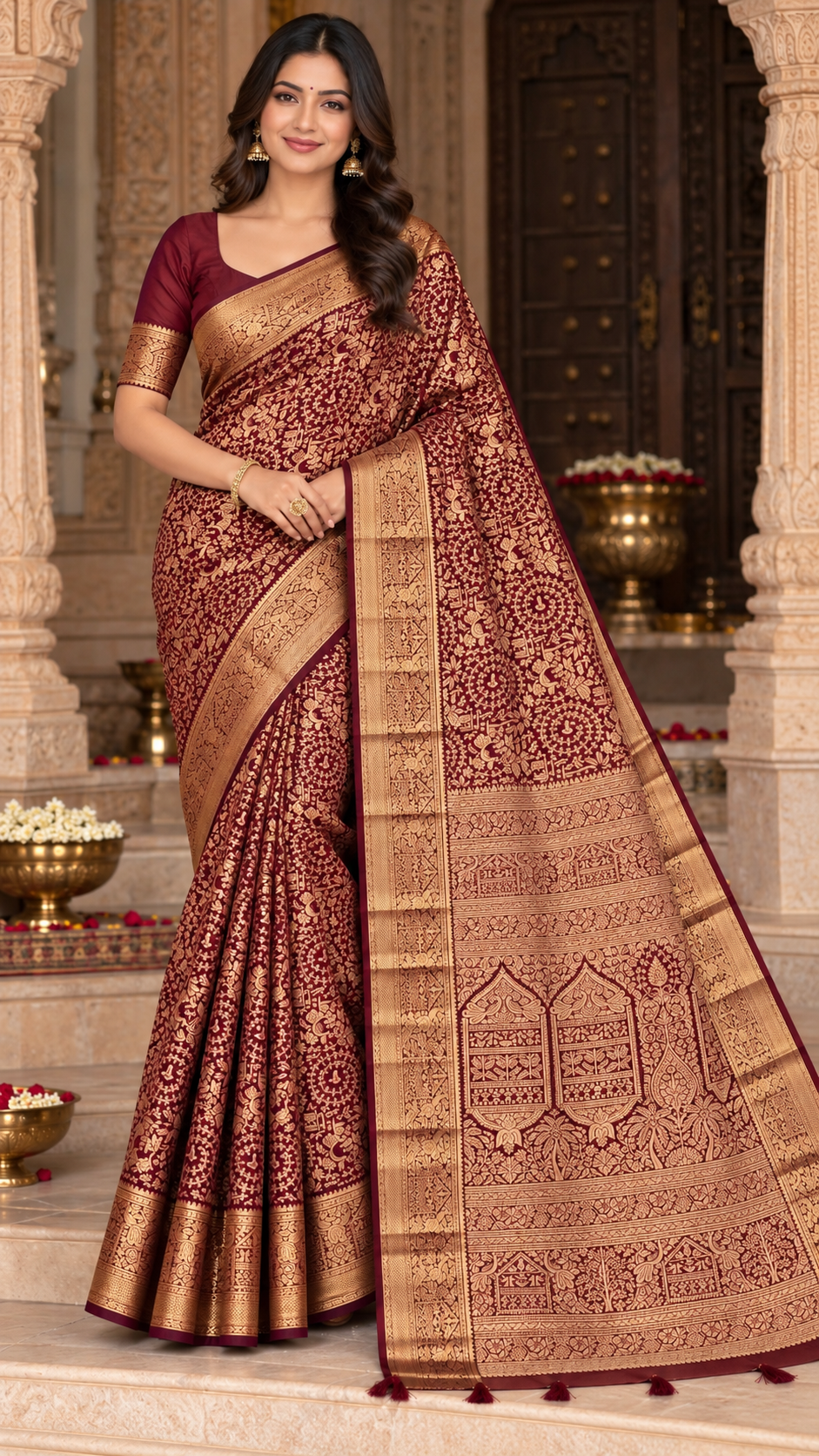 Brown Kanchi Silk Saree