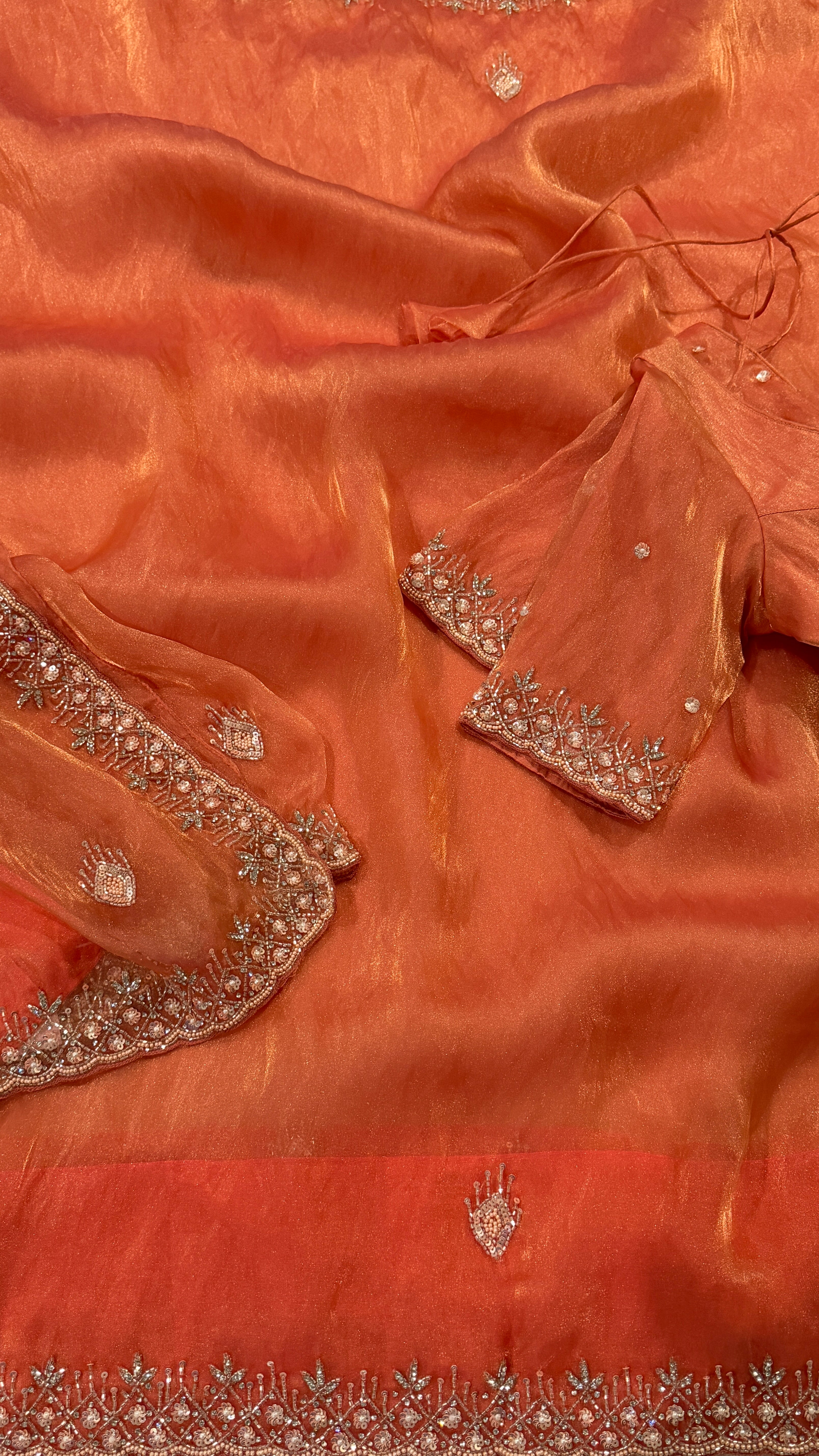 Coral Shimmer Organza Fancy Saree