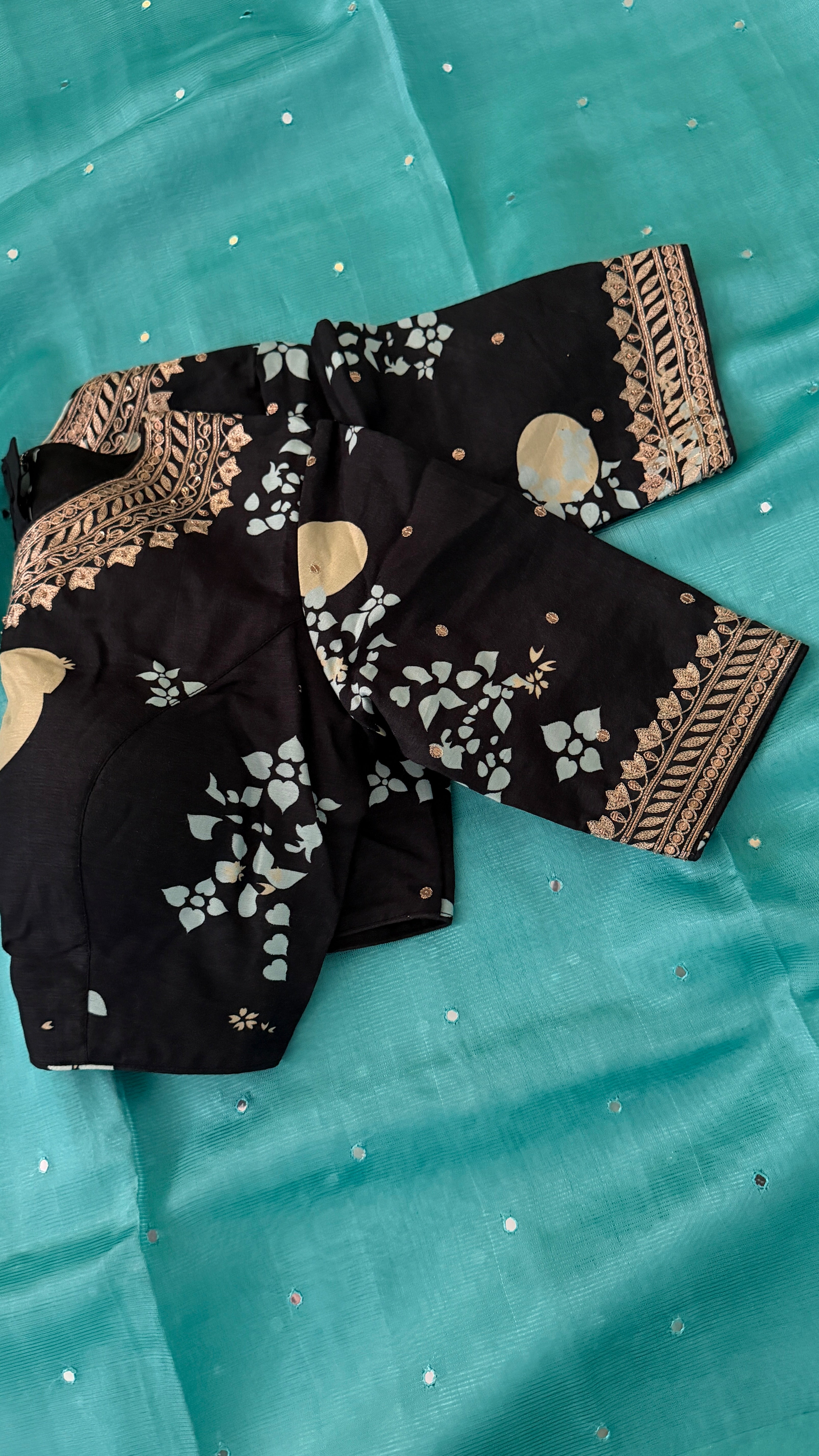 Black Printed Floral High-Neck Blouse
