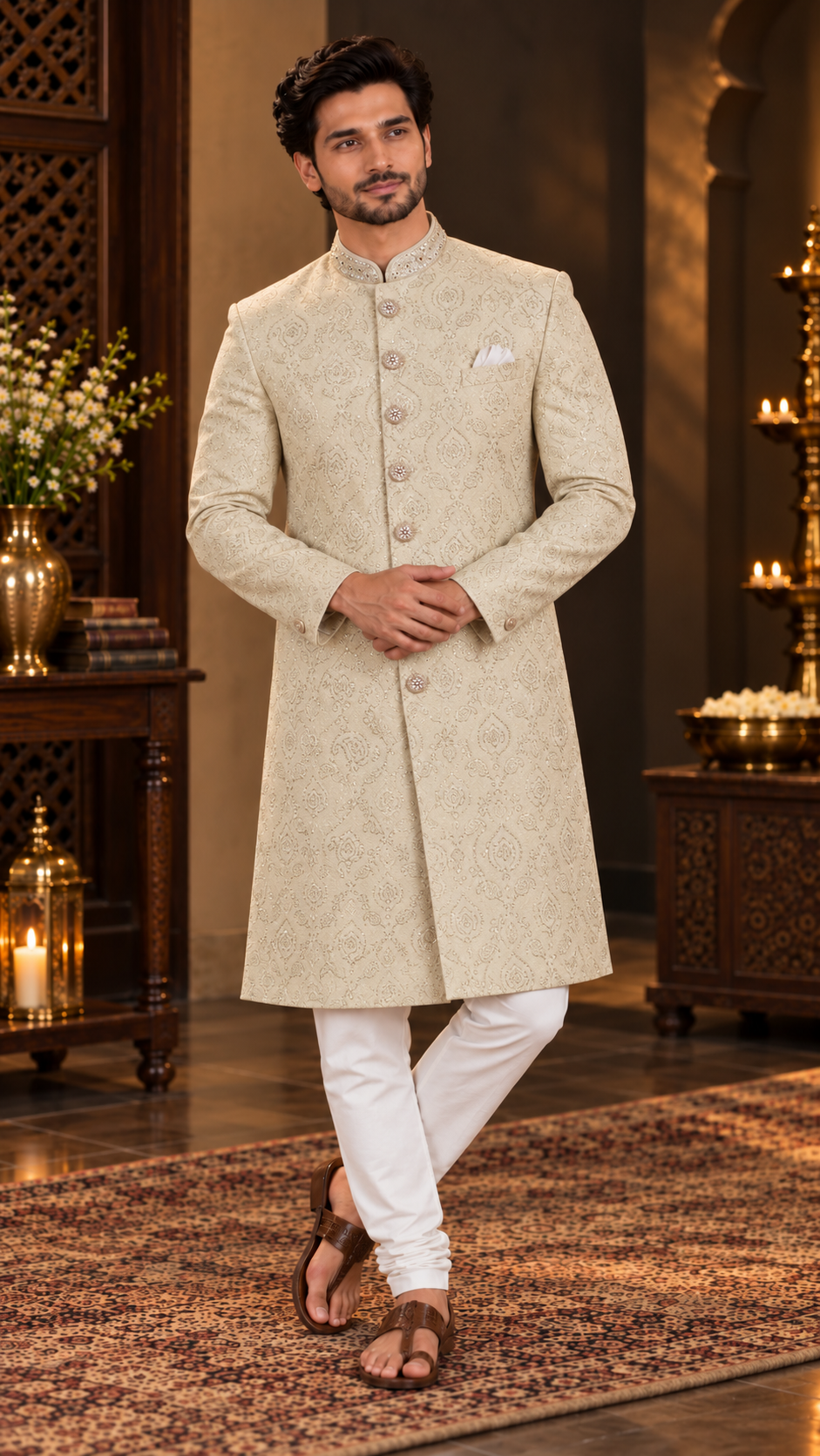 Off-White Embellished Sherwani