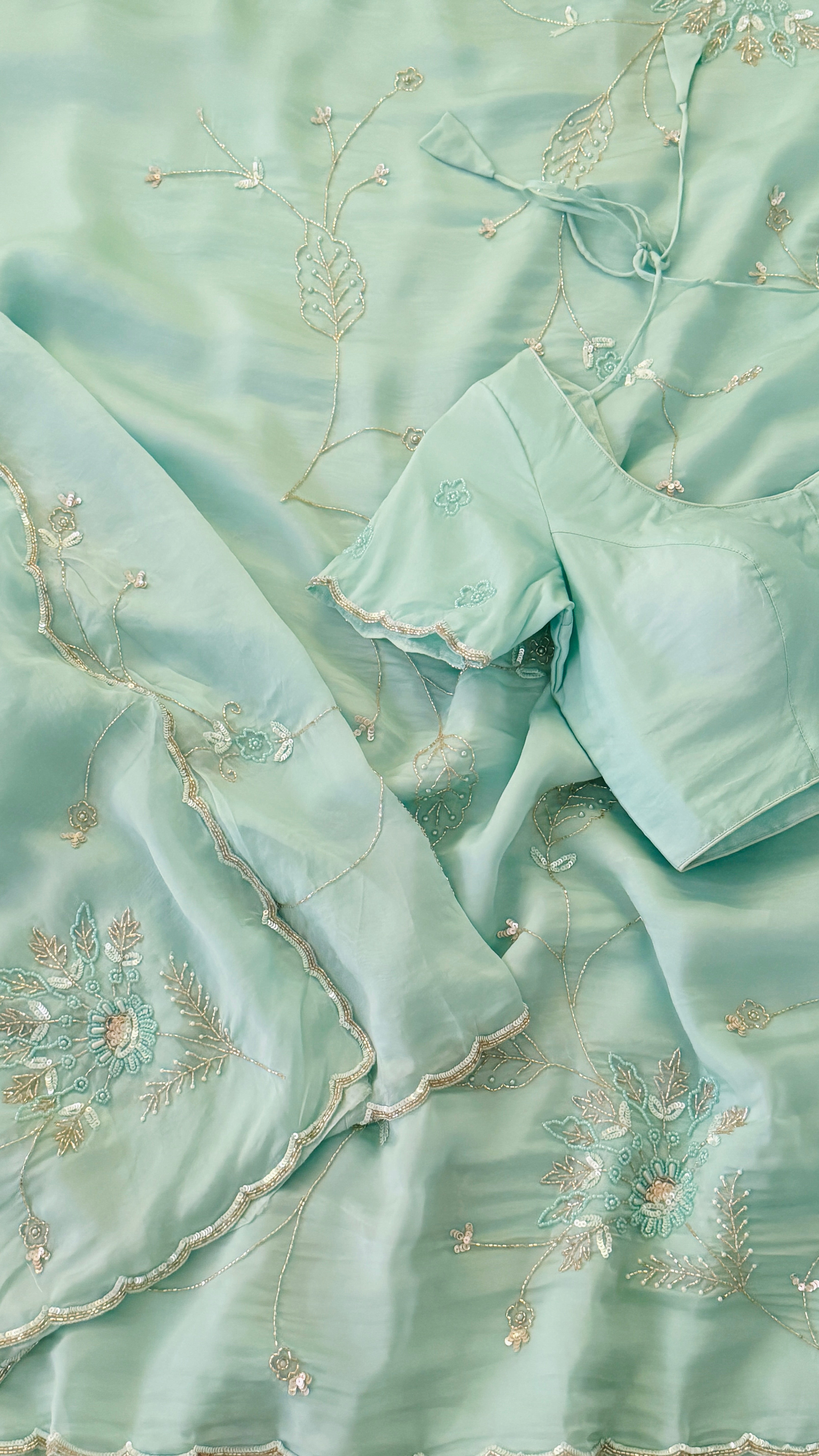 Light Blue Glass Organza Fancy Saree