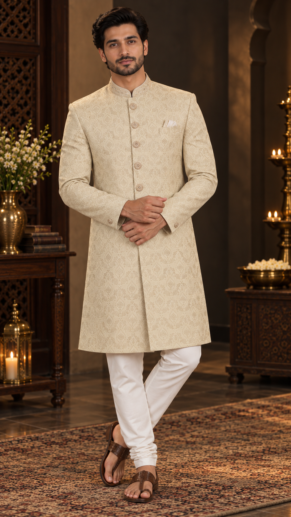 Off-White Embellished Sherwani