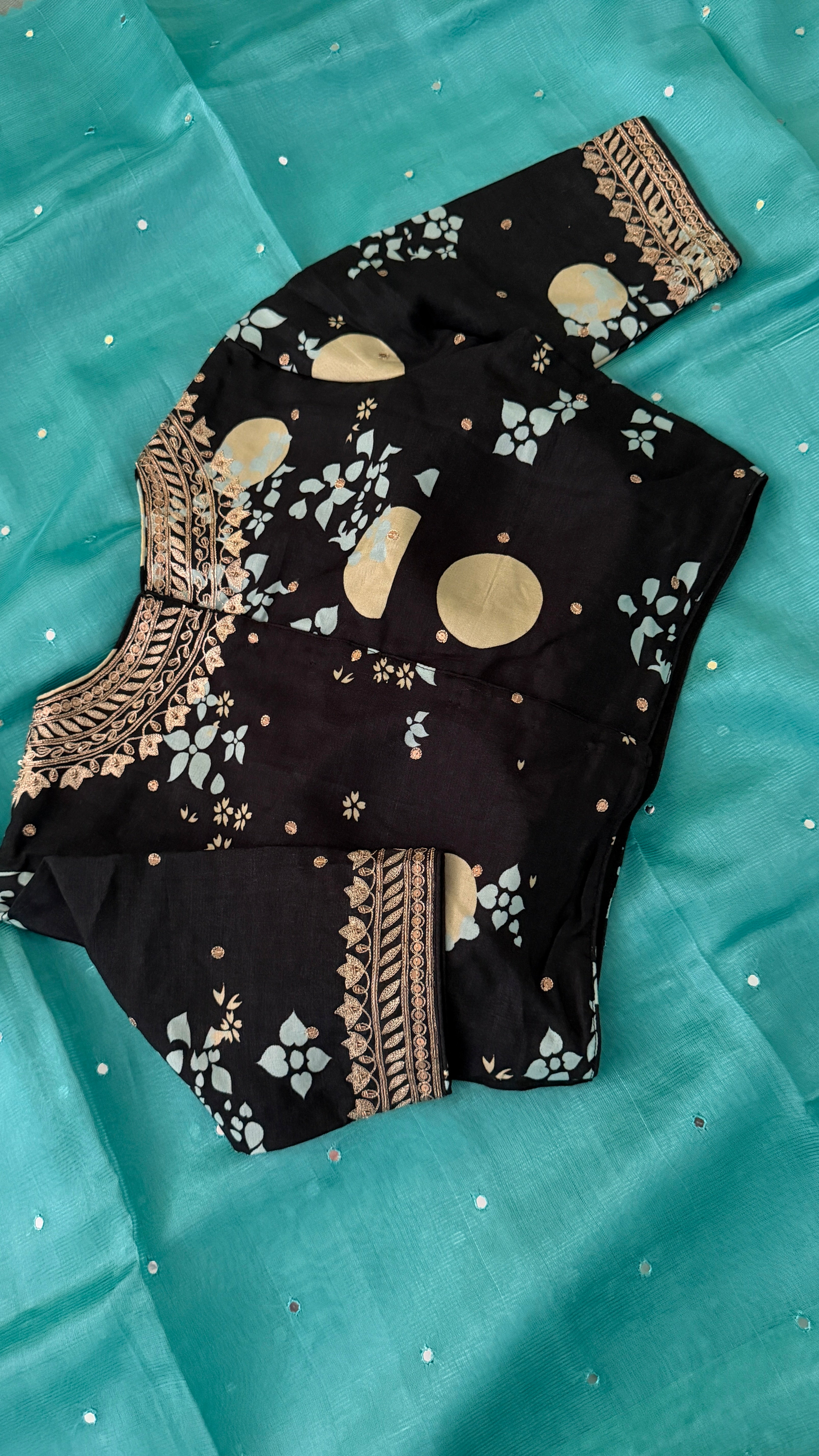 Black Printed Floral High-Neck Blouse