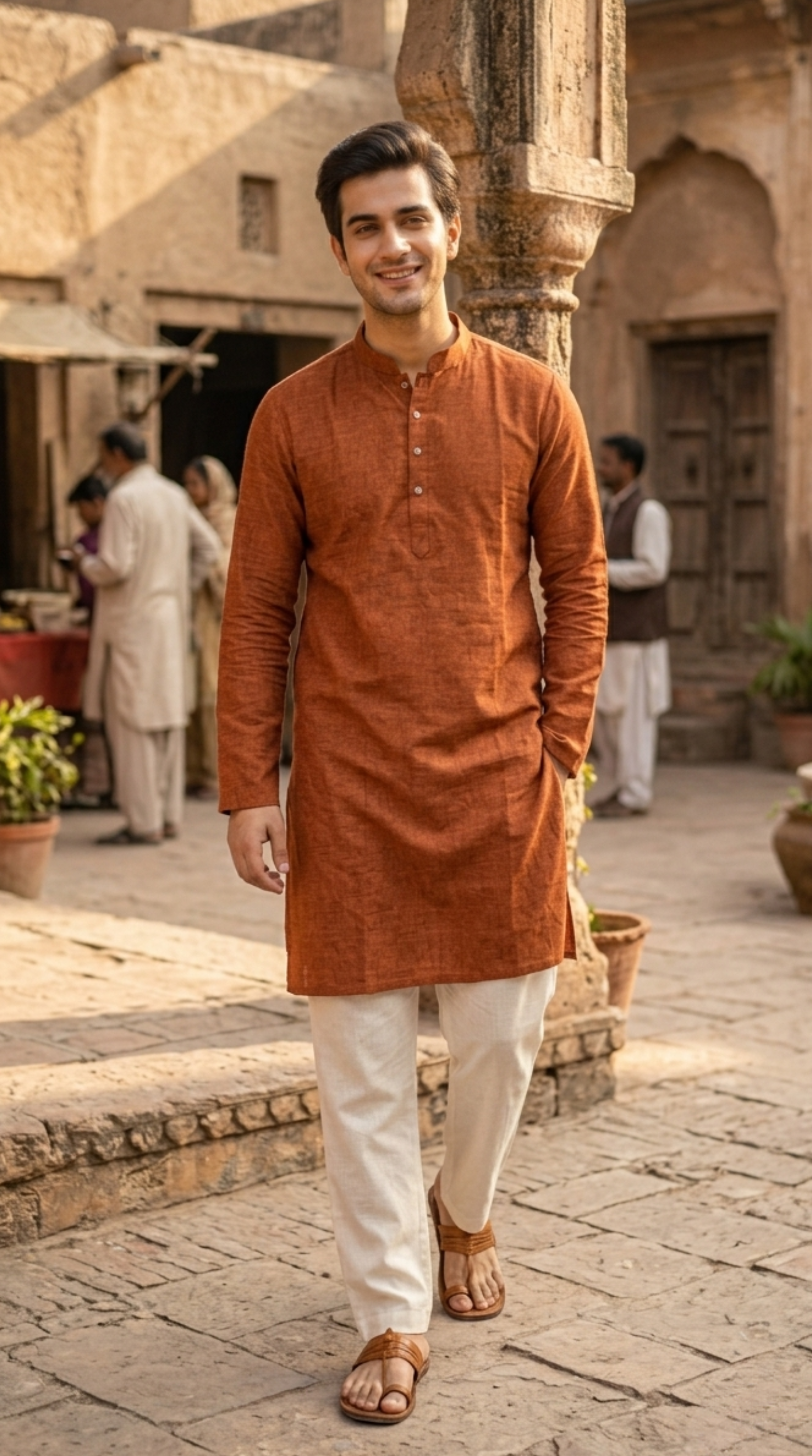 Brick Orange Cotton Kurta Set