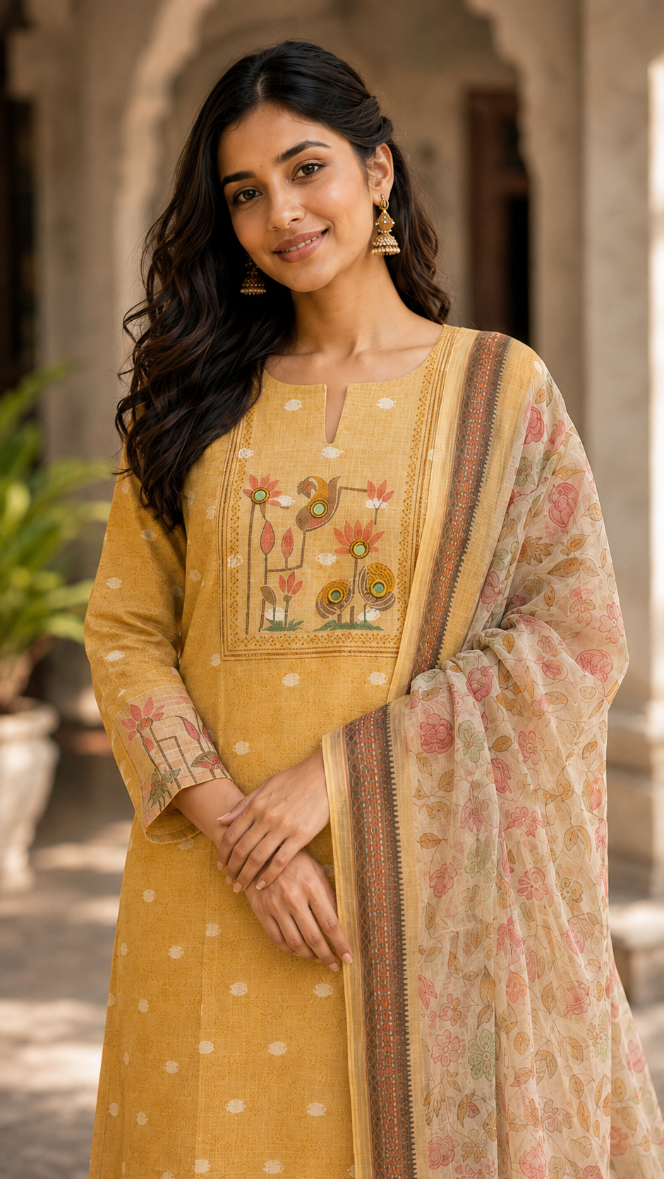 Yellow Kota Cotton Straight Cut Suit