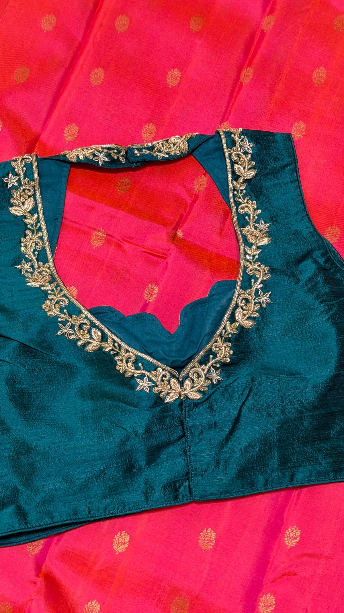 Peakock Green Raw Silk Blouse
