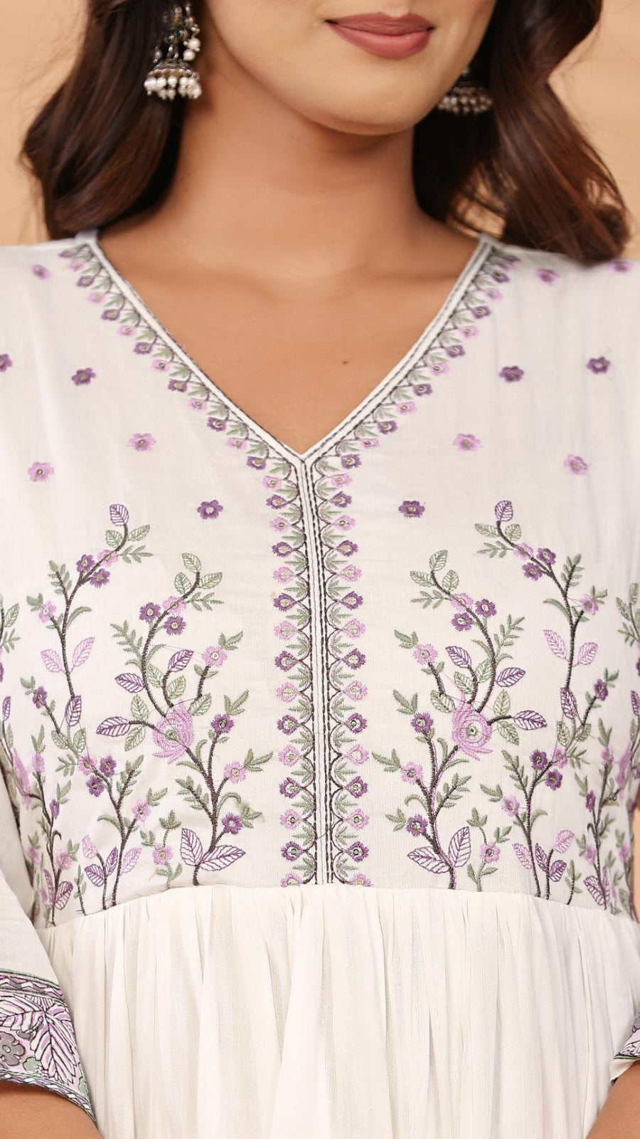 White Mul Cotton Block-Print Suit