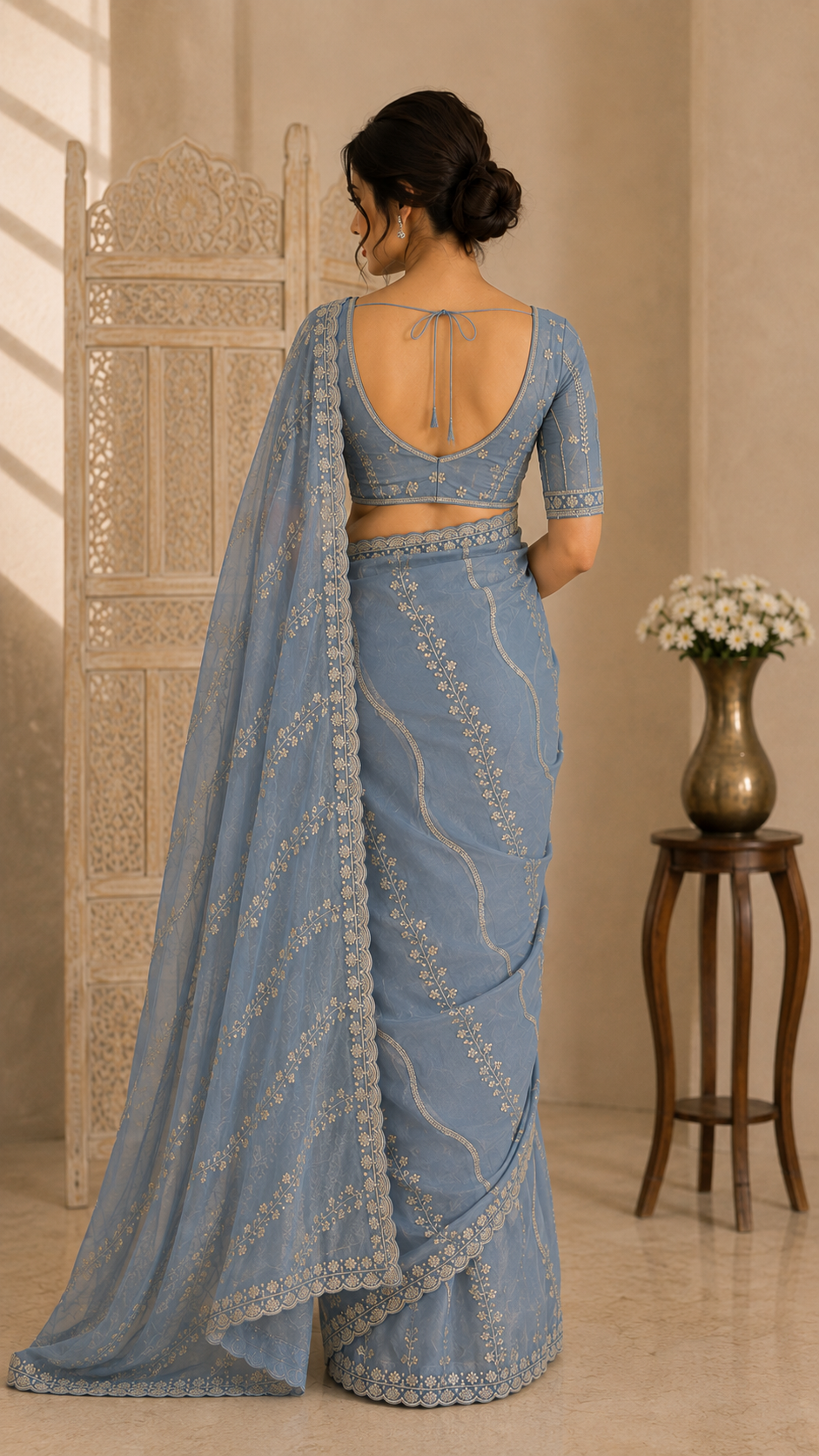 Light Blue Organza Fancy Saree