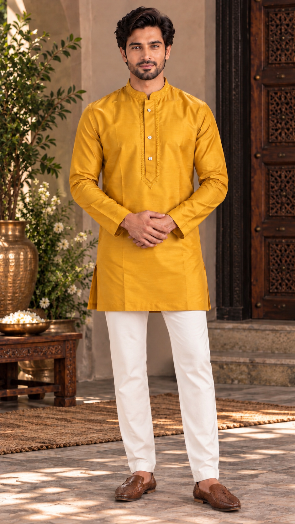 Mustard Yellow Silk Kurta