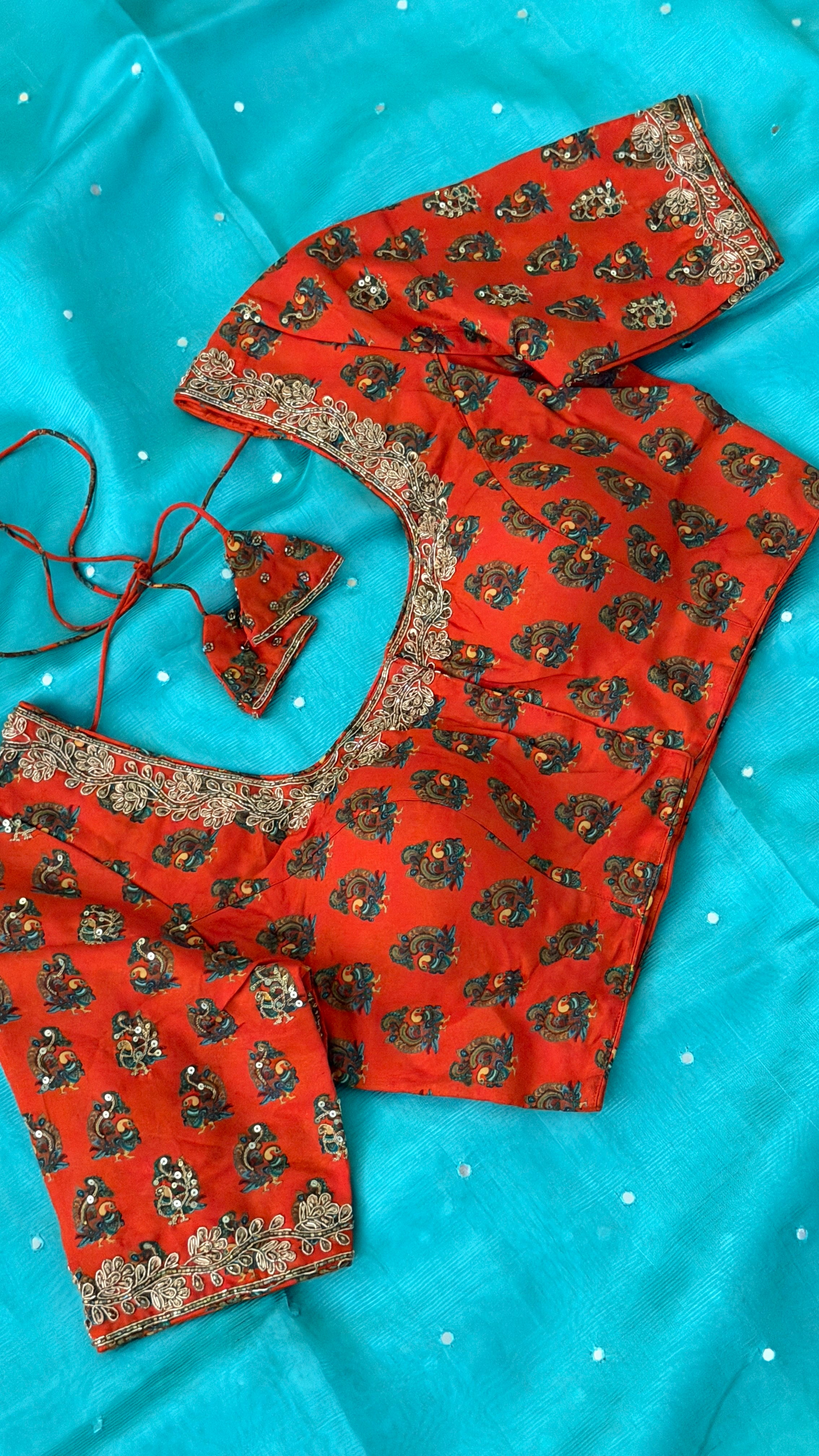 Orange Printed Floral Blouse