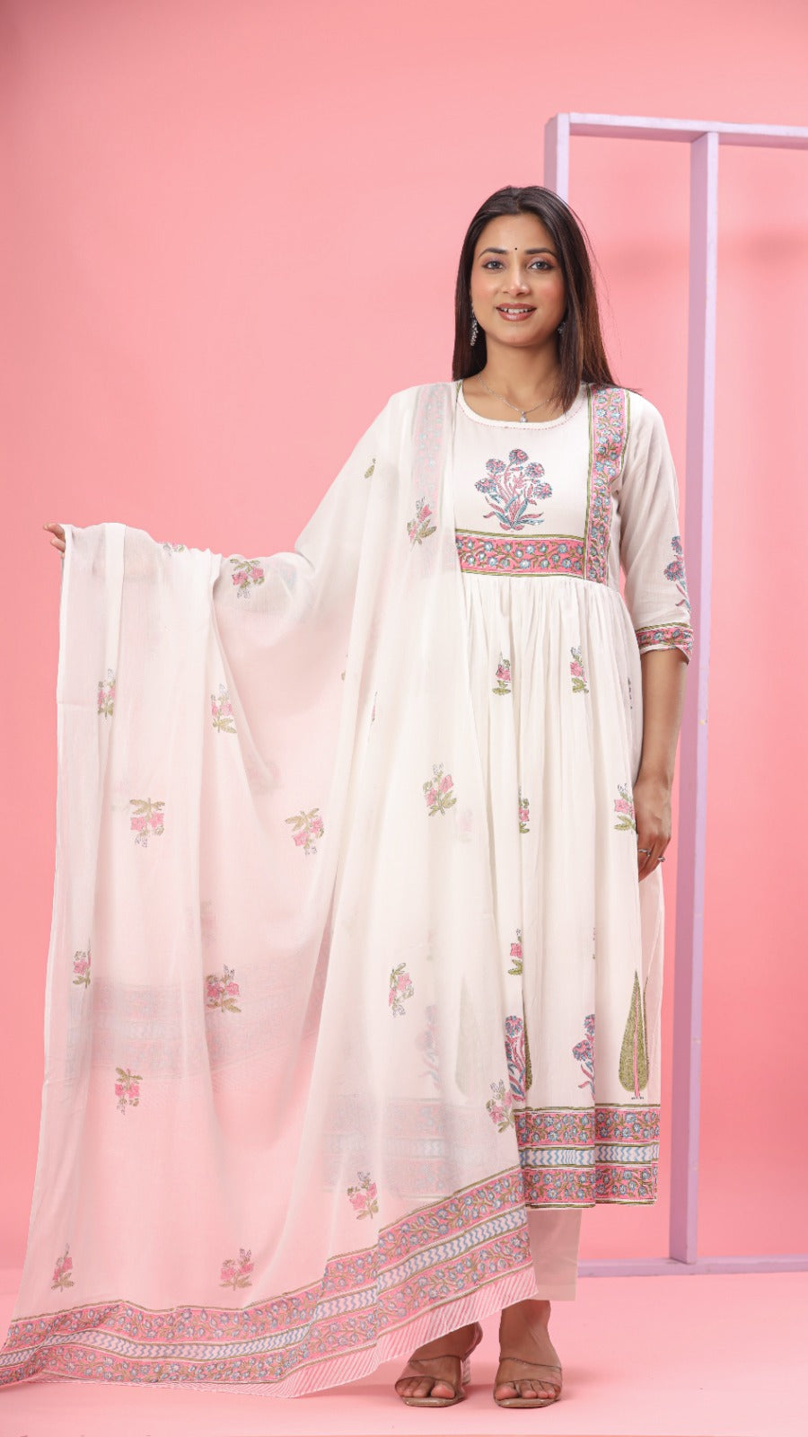 Grey Mul Cotton Block-Print Suit