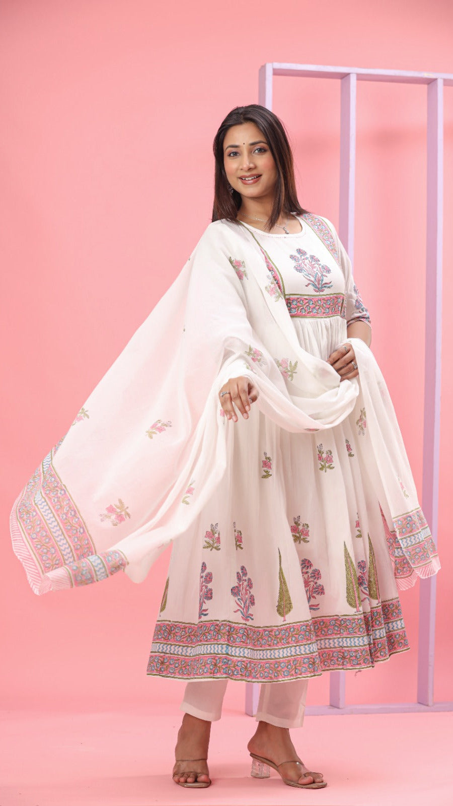 Grey Mul Cotton Block-Print Suit