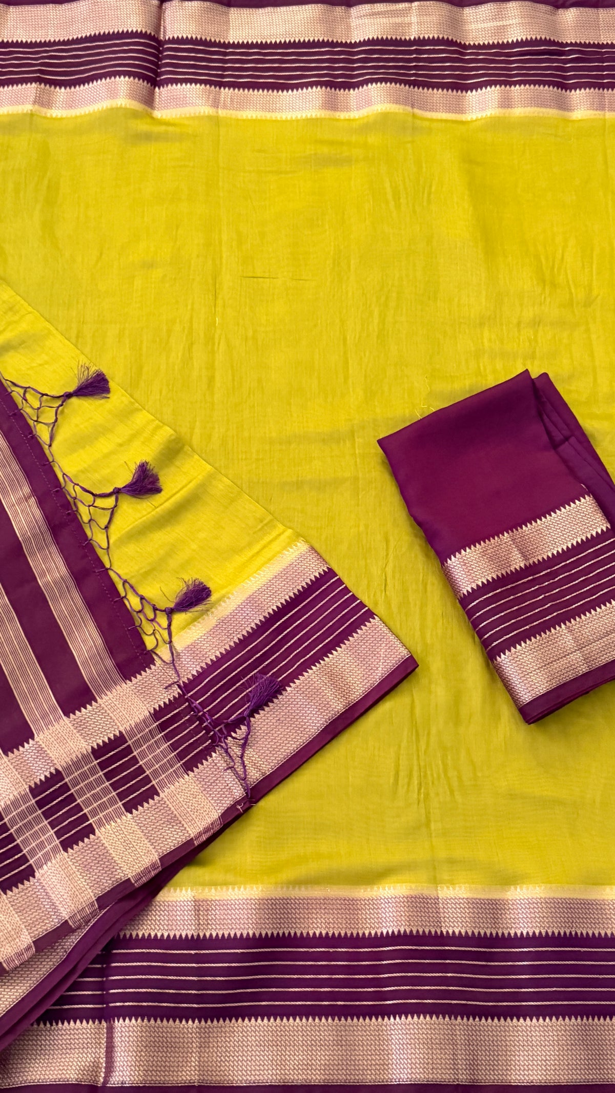 Lime- Olive Soft Cotton Saree