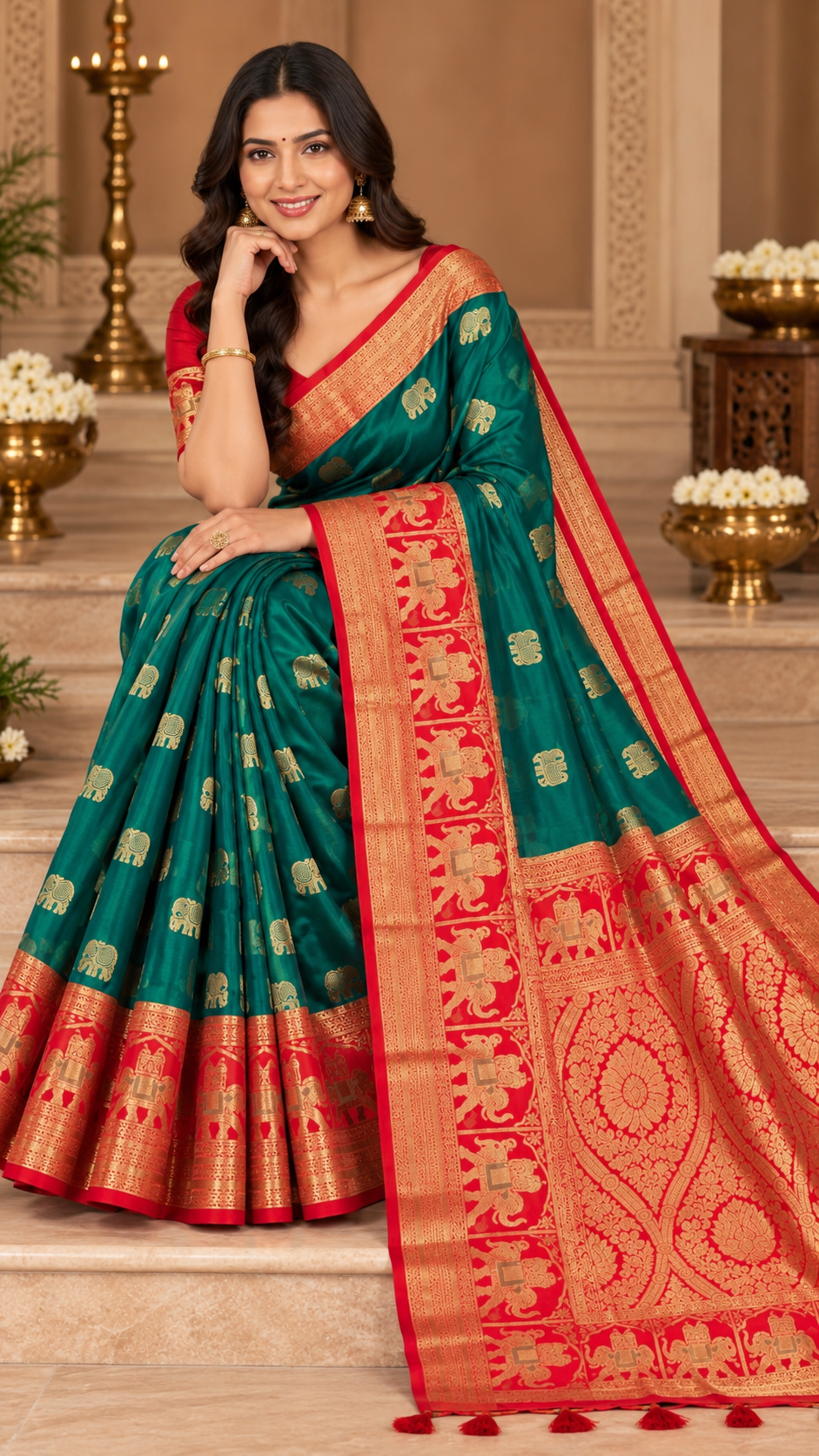 Peacock Green Kanchi Silk Saree