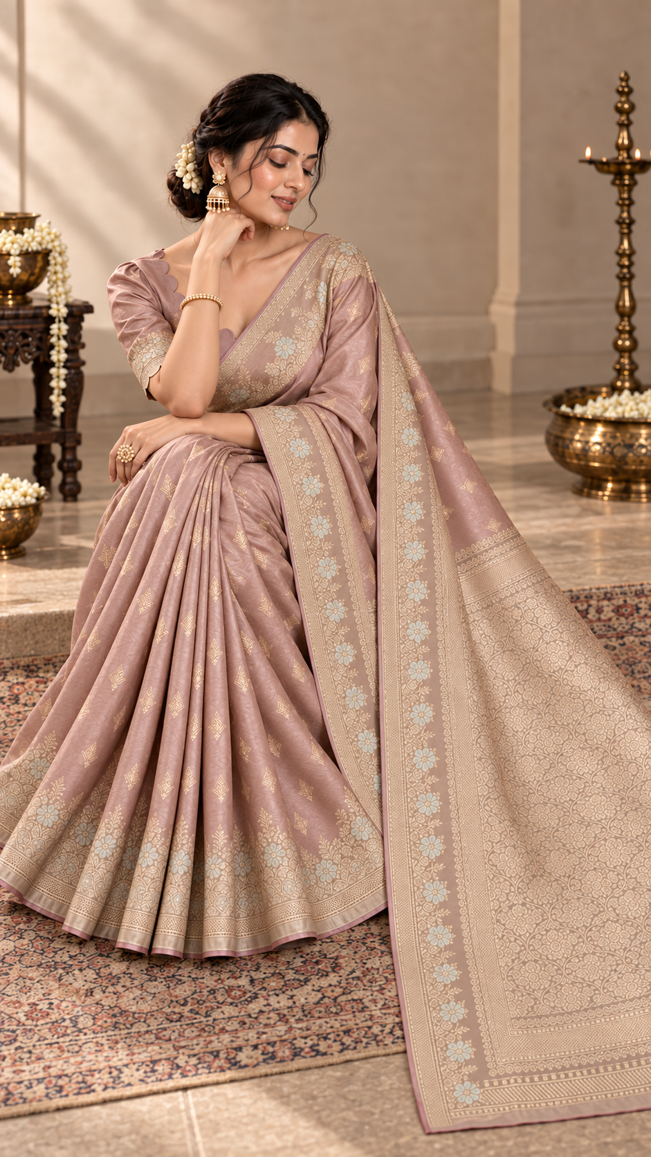 Mauve Banaras Satin Silk Saree
