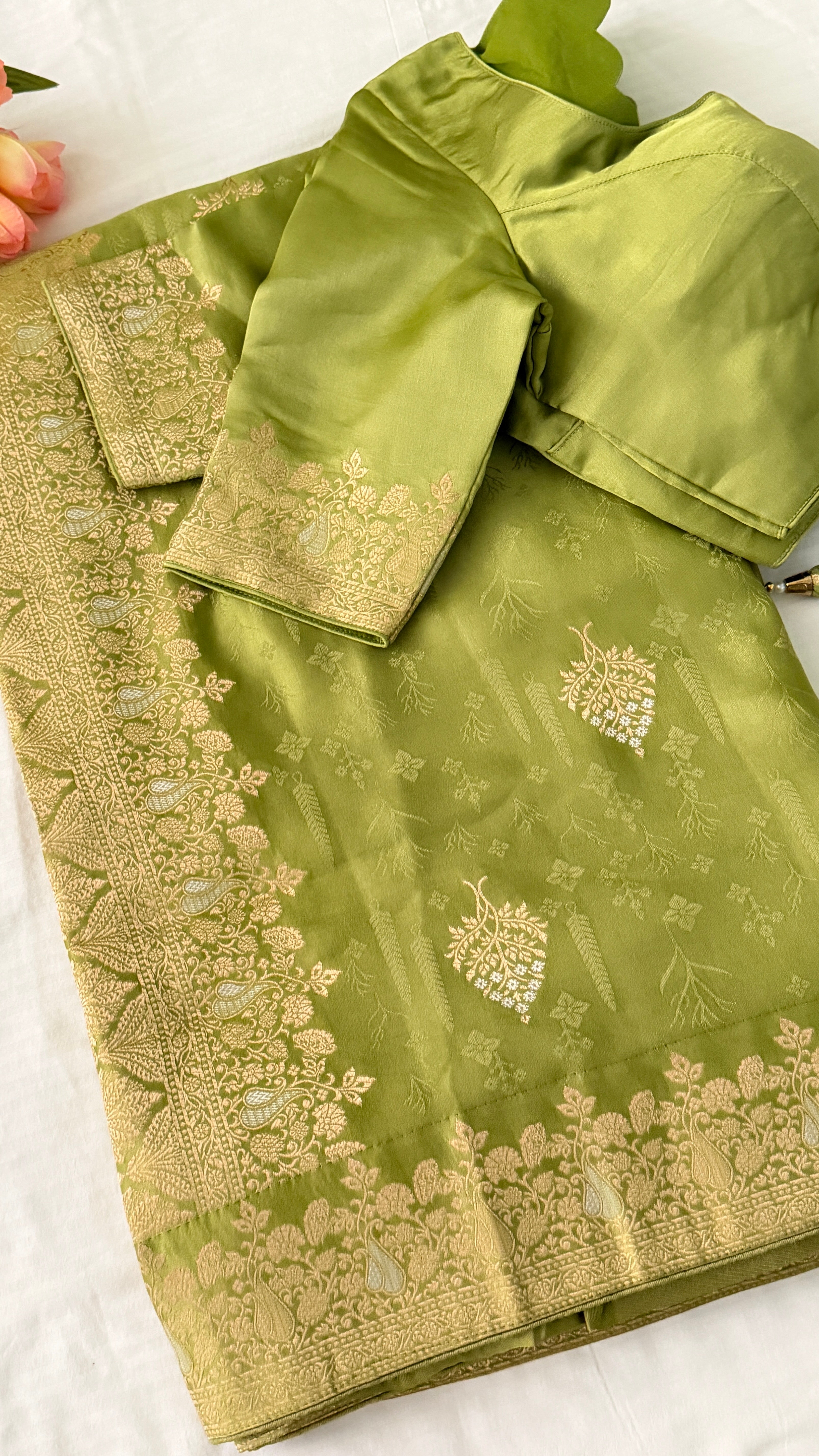 Green Banaras Satin Saree