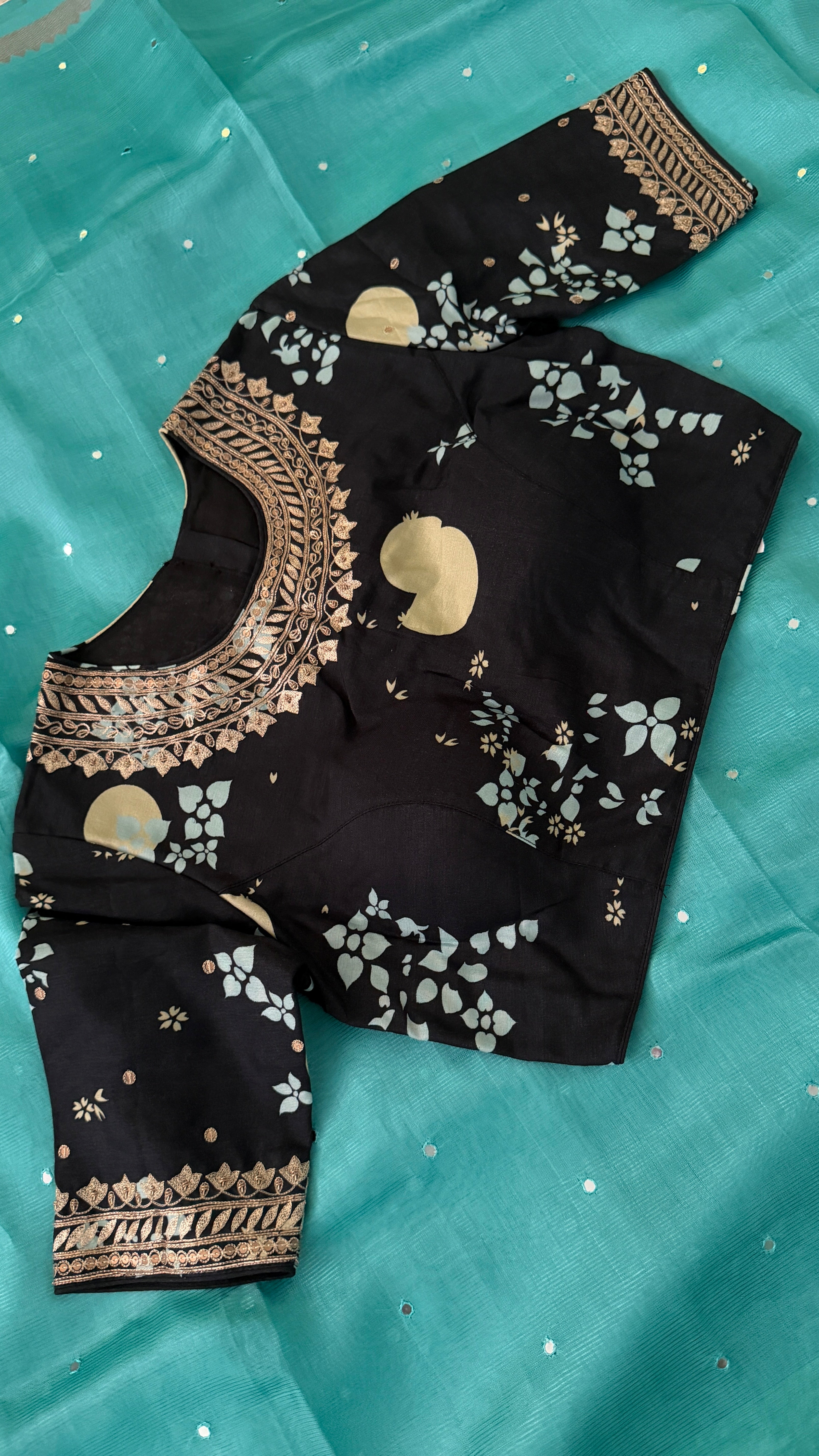 Black Printed Floral High-Neck Blouse