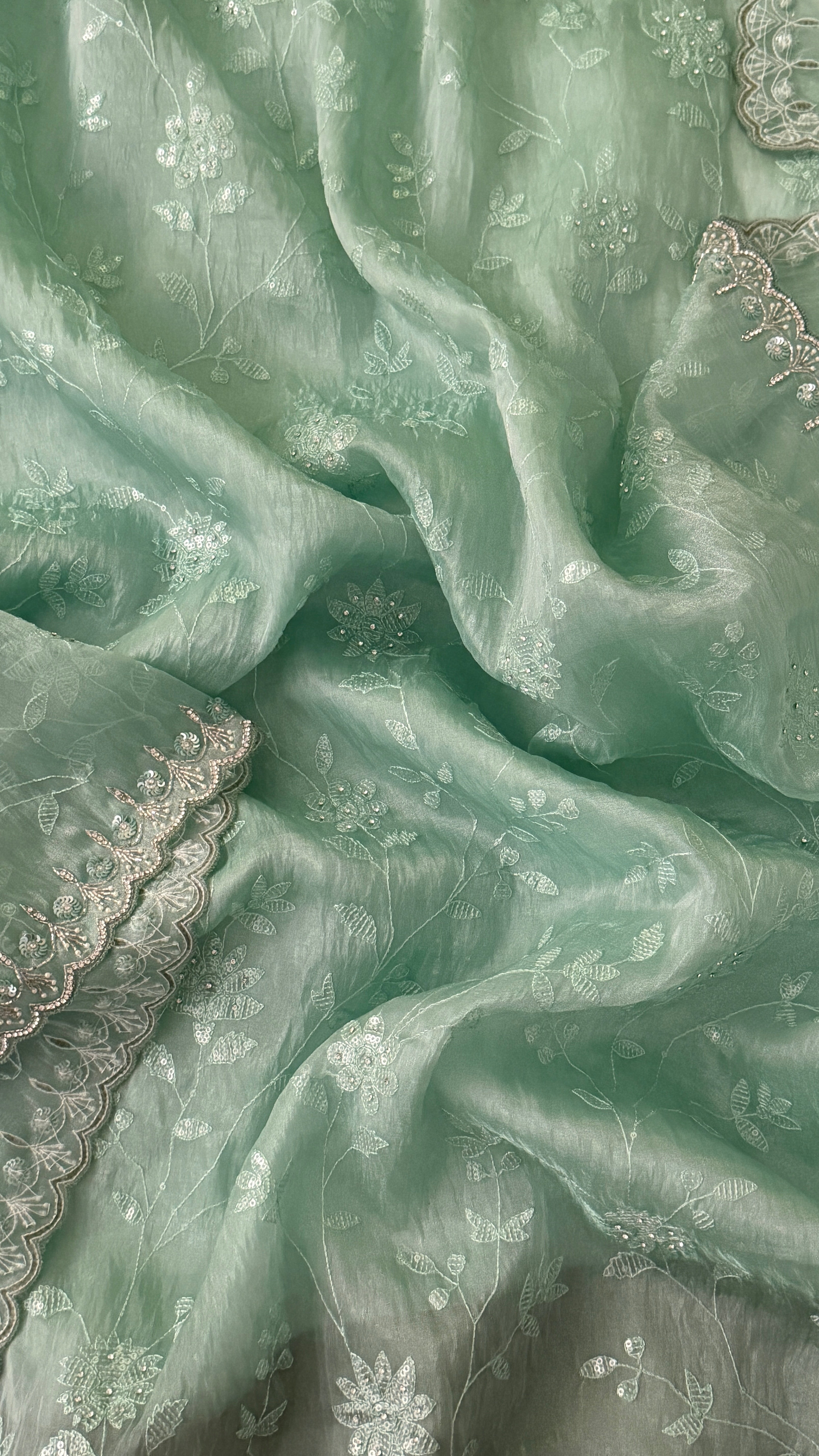 Sea Green Organza Fancy Saree
