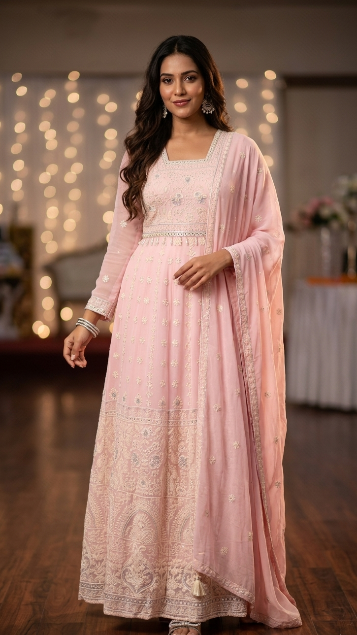 Baby Pink Georgette Long Gown