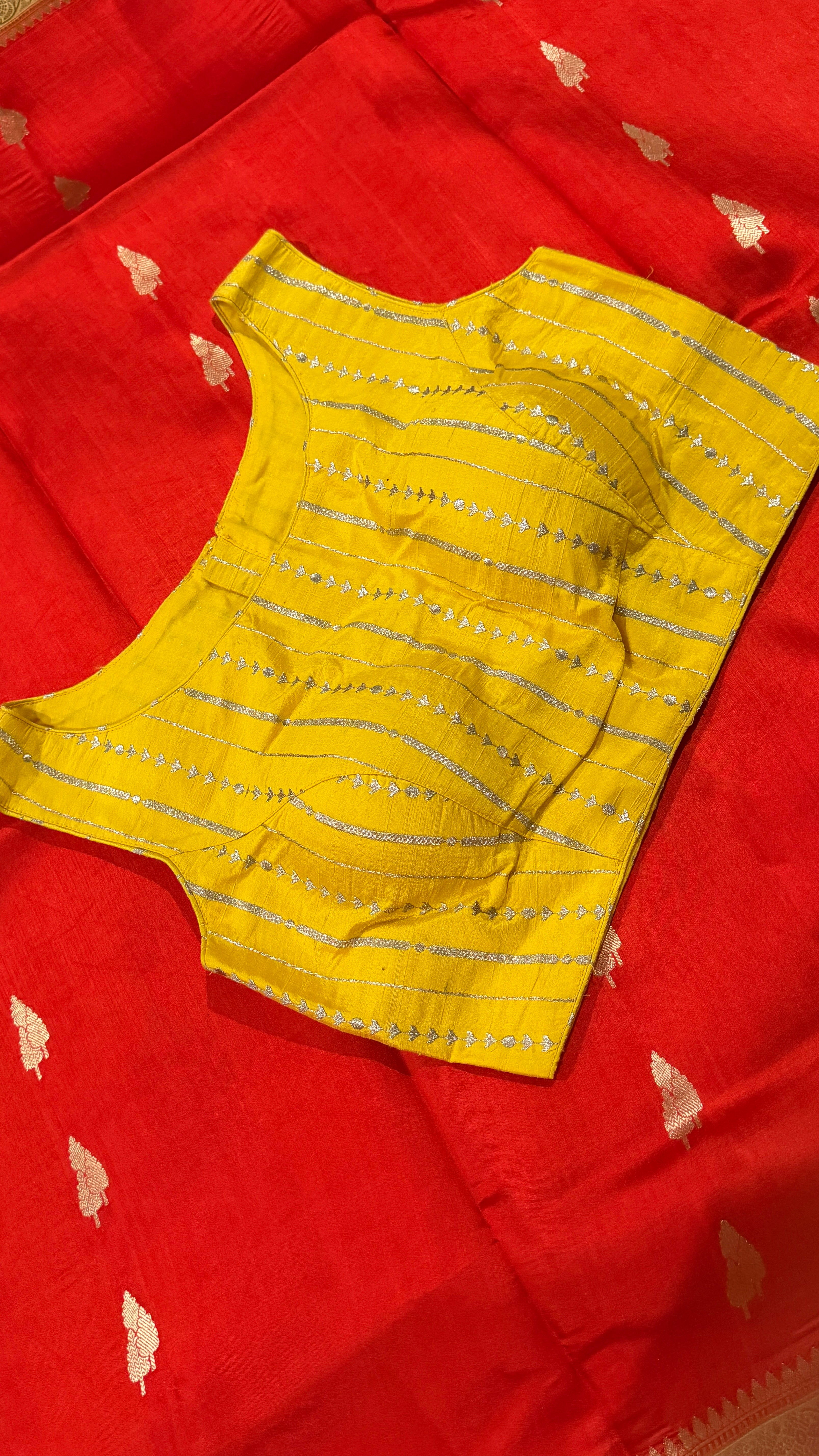 Mustard Sleeveless Zari Vine Blouse